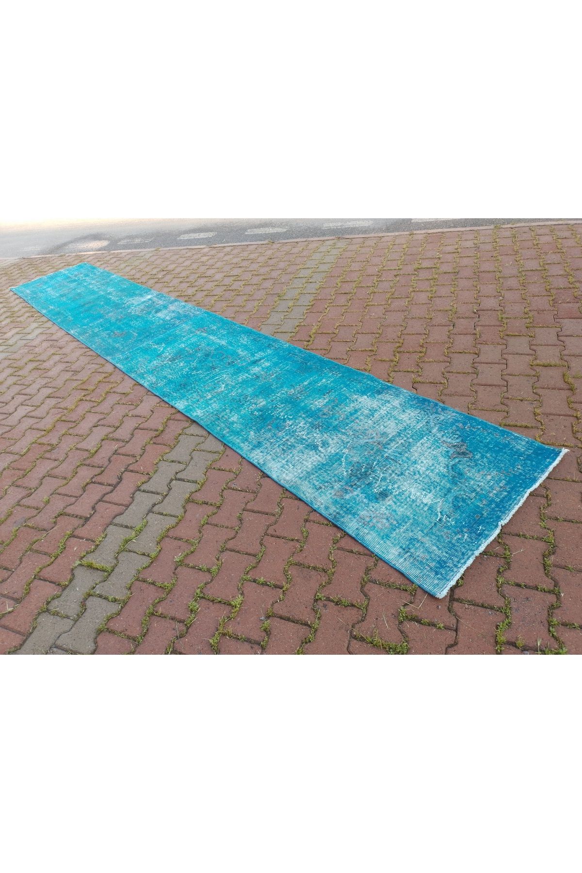 ŞAHMERDANOĞLU Şahmerdanoğlu 87 x 532 Cm El Yapımı Vintec Turkuaz Ovırday Yolluk Halı, Koridora-Merdivenlere v91