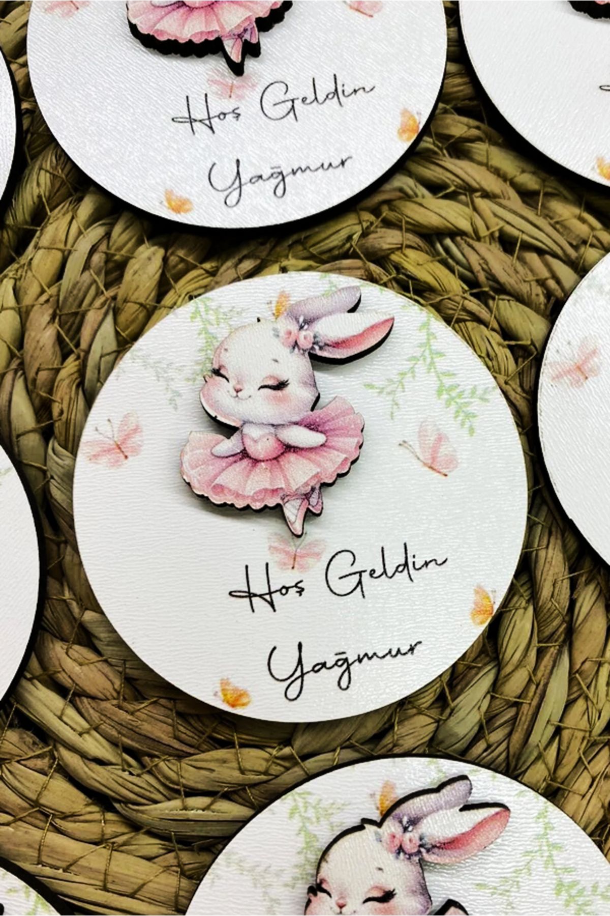 Emr Store Balerin Tavşan Ahşap Bebek Magnet Mıknatıslı 10 Adet Hediyelik Çocuk Magnet