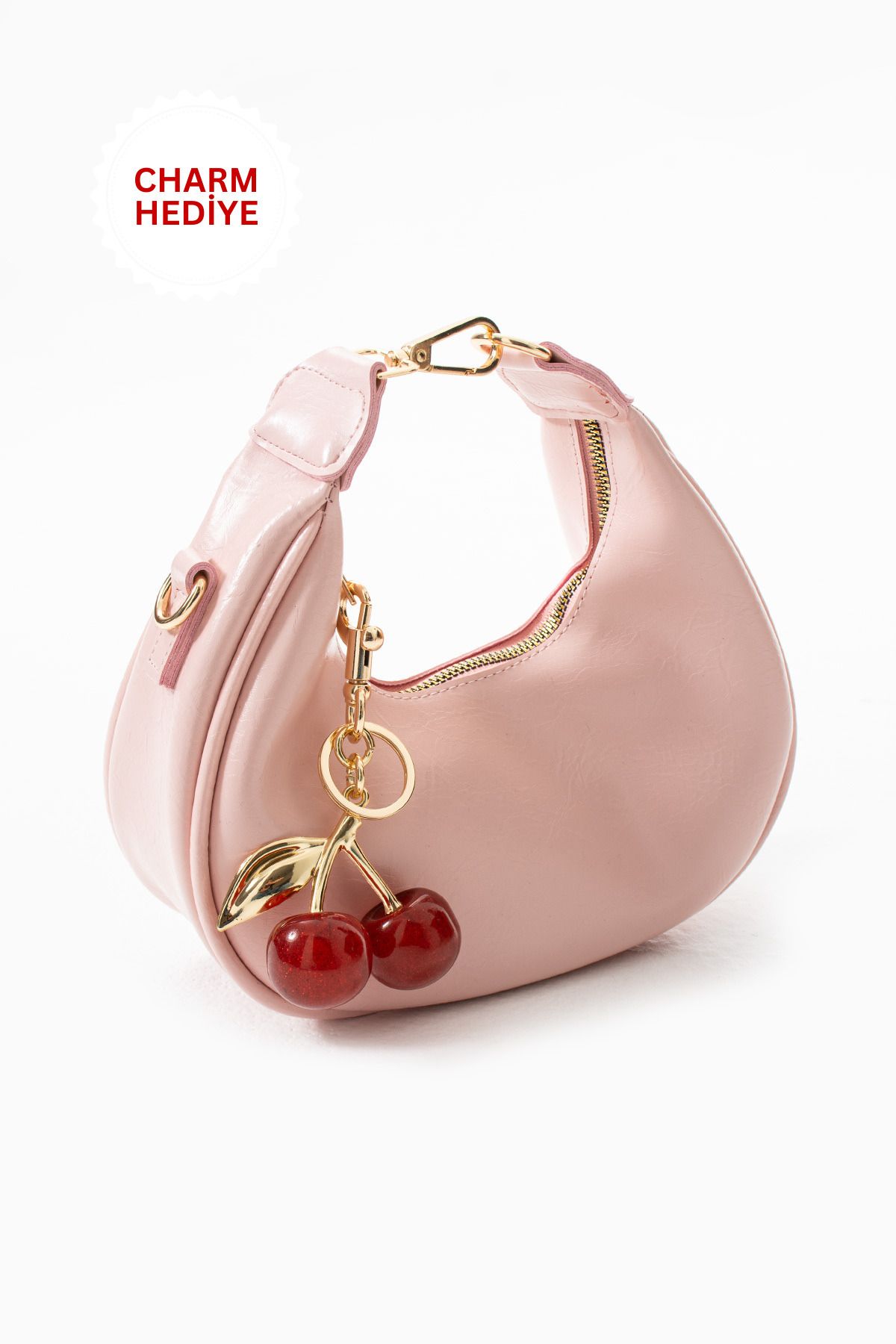 NBİBAGS Betty Model Toz Pembe Charm Hediyeli Kadın El Ve Omuz Çantası