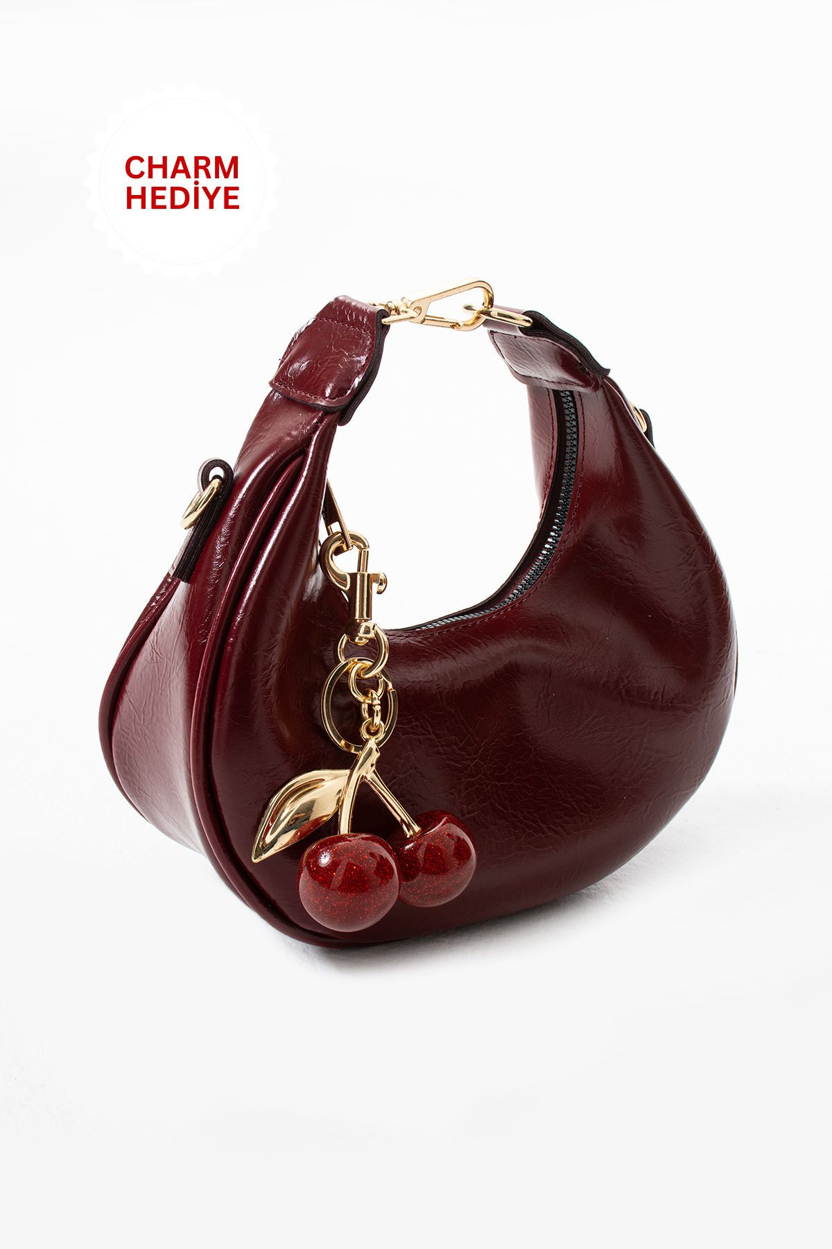 NBİBAGS Betty Model Bordo Charm Hediyeli Kadın El Ve Omuz Çantası