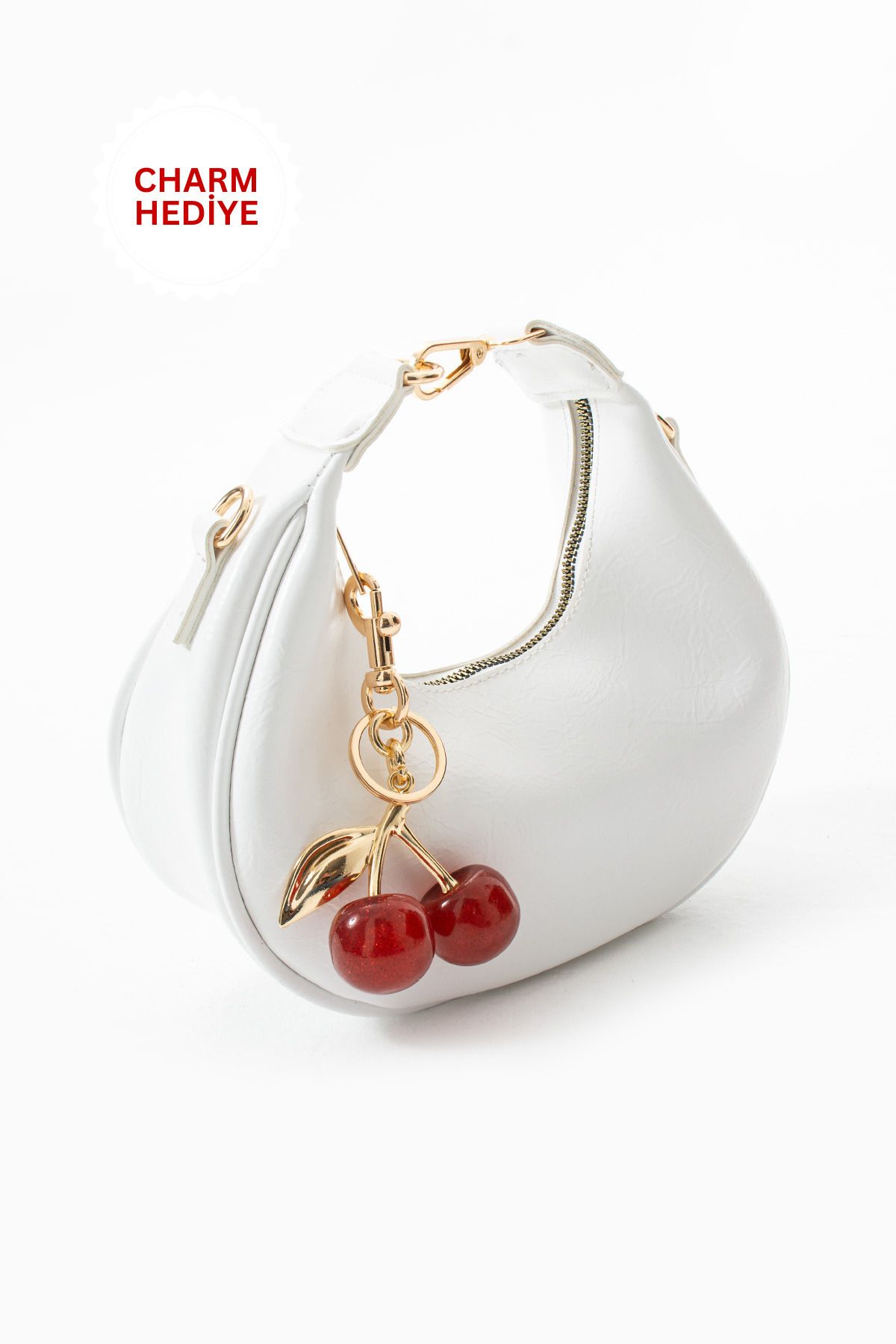 NBİBAGS Betty Model Beyaz Charm Hediyeli Kadın El Ve Omuz Çantası