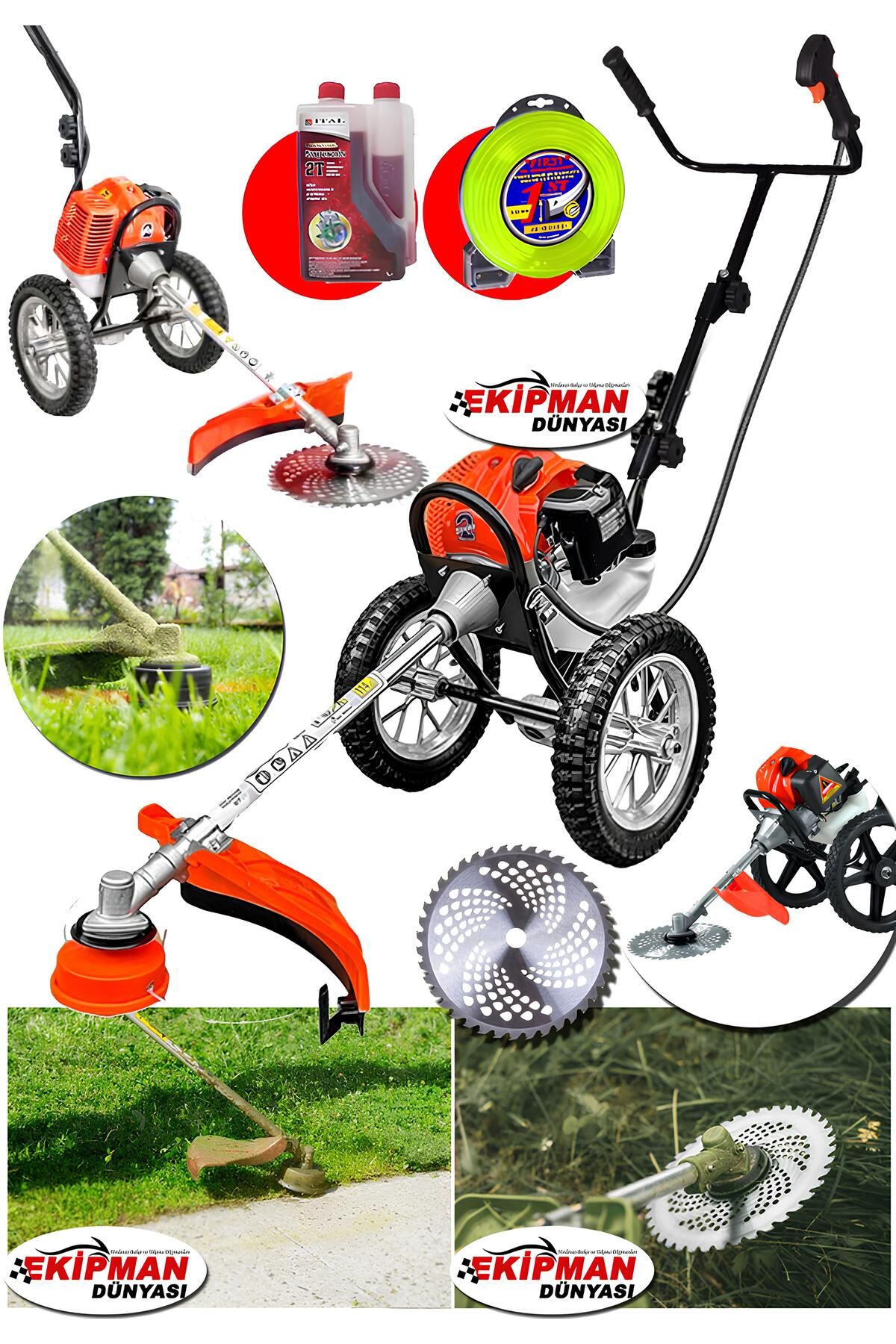 WORKMASTER 2,5 HP Arazi Seti Tekerlekli Tırpan Ot Biçme Makinesi Dal Budama ve Kalın Dikenli Otları Kesme Set