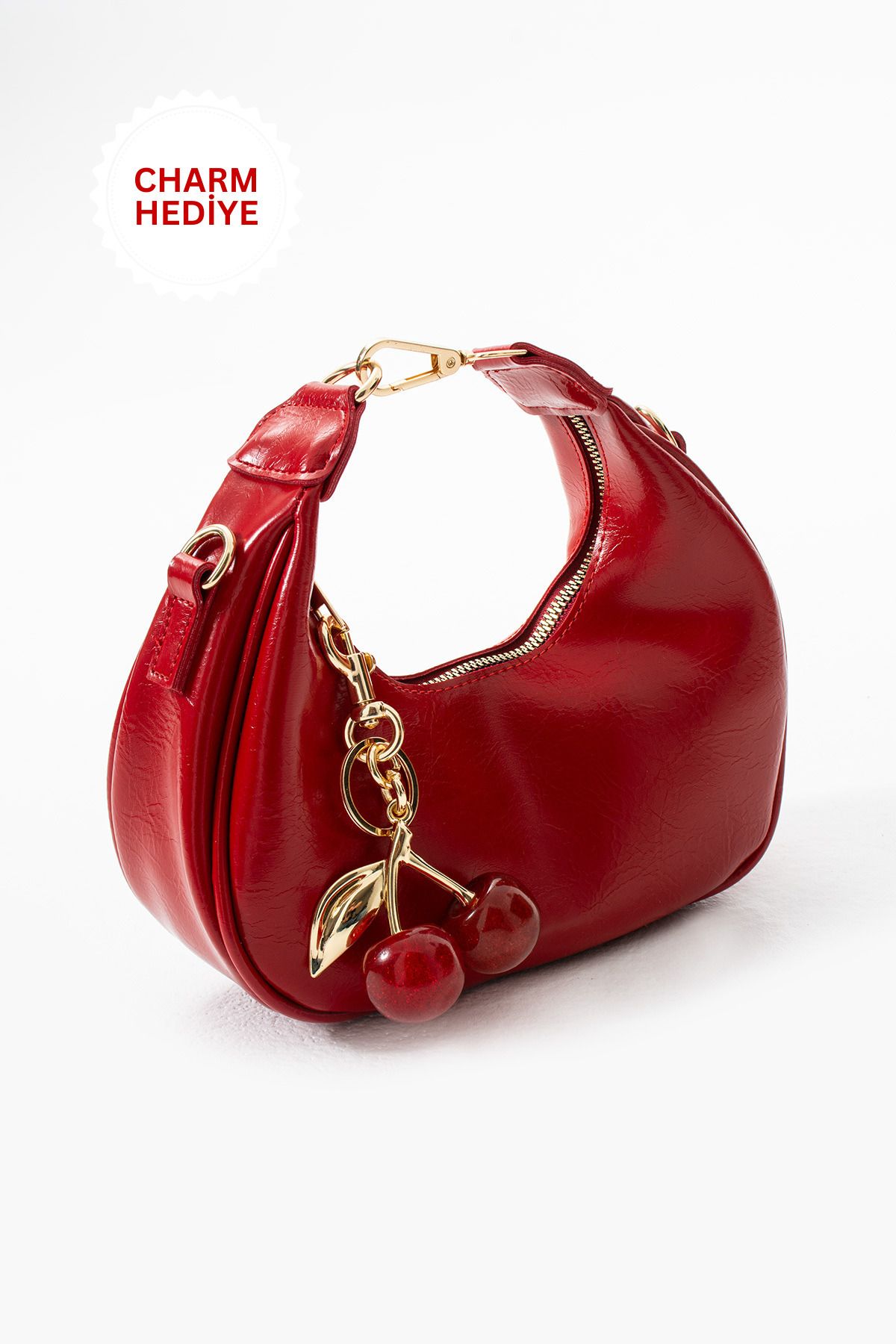 NBİBAGS Betty Model Kırmızı Charm Hediyeli Kadın El Ve Omuz Çantası