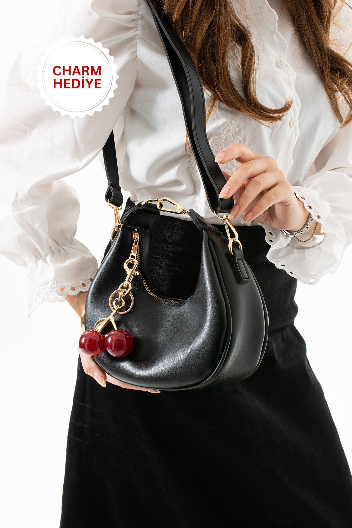 Night Betty Model Siyah Charm Hediyeli Kadın El Ve Omuz Çantası