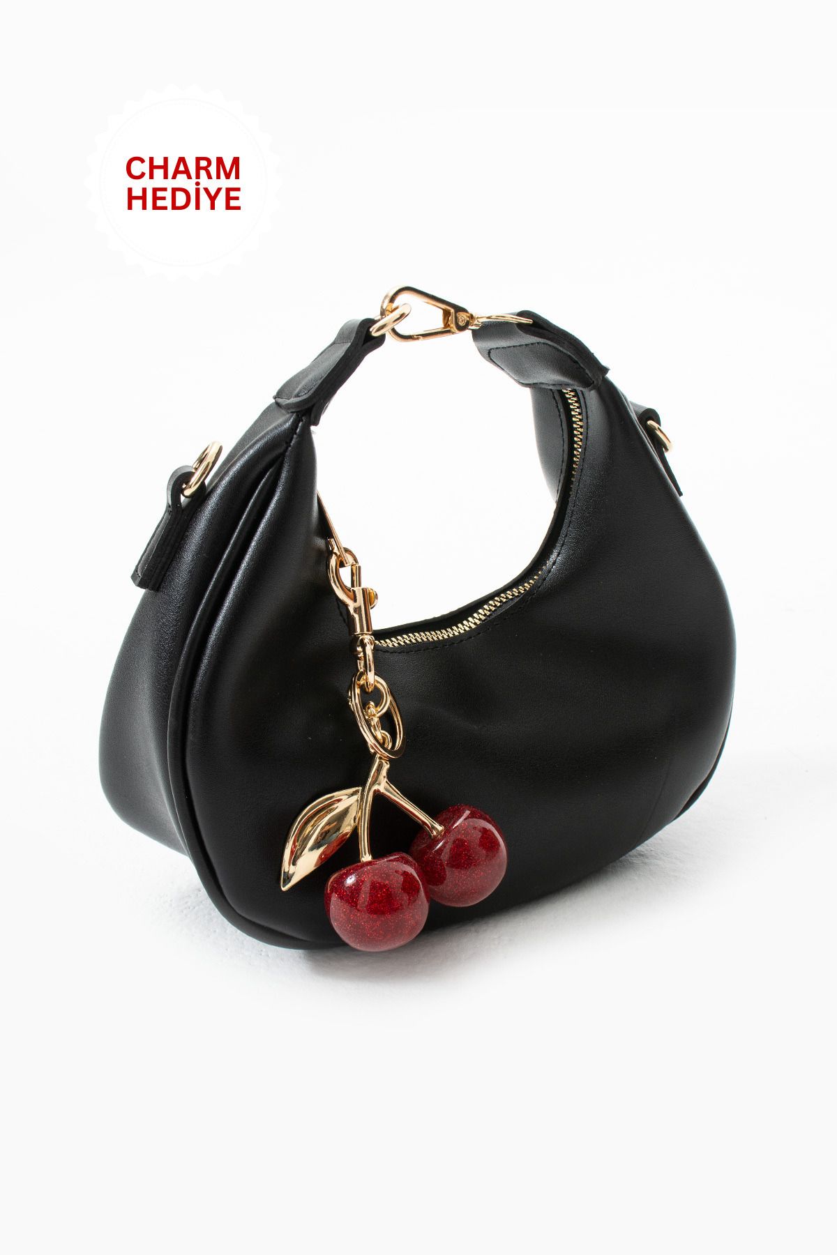 NBİBAGS Betty Model Siyah Mat Charm Hediyeli Kadın El Ve Omuz Çantası