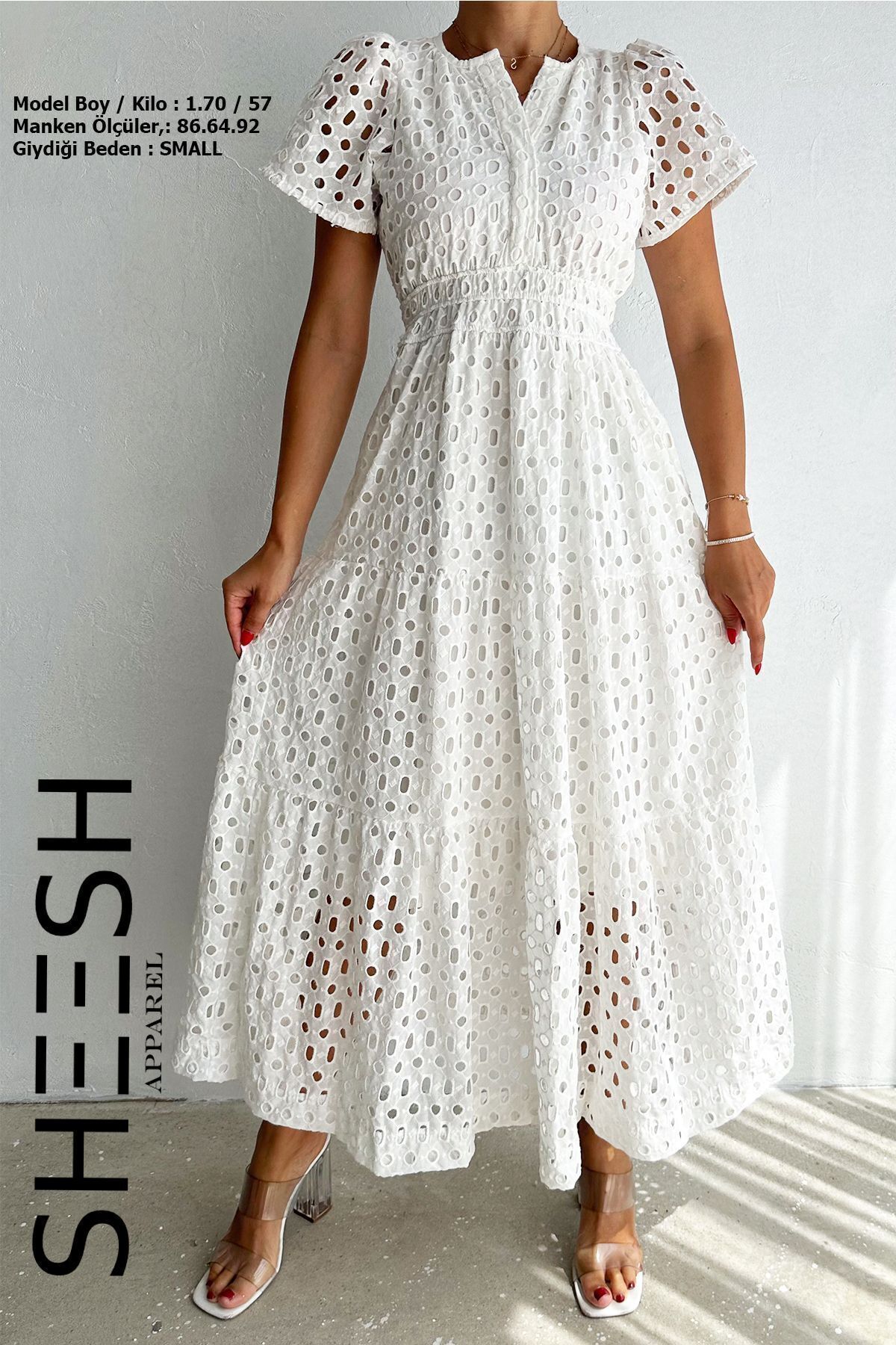 SHEESH APPAREL-Μακρύ Ασπρόμαυρο Φόρεμα με Λεπτομέρεια Πέρκα 2