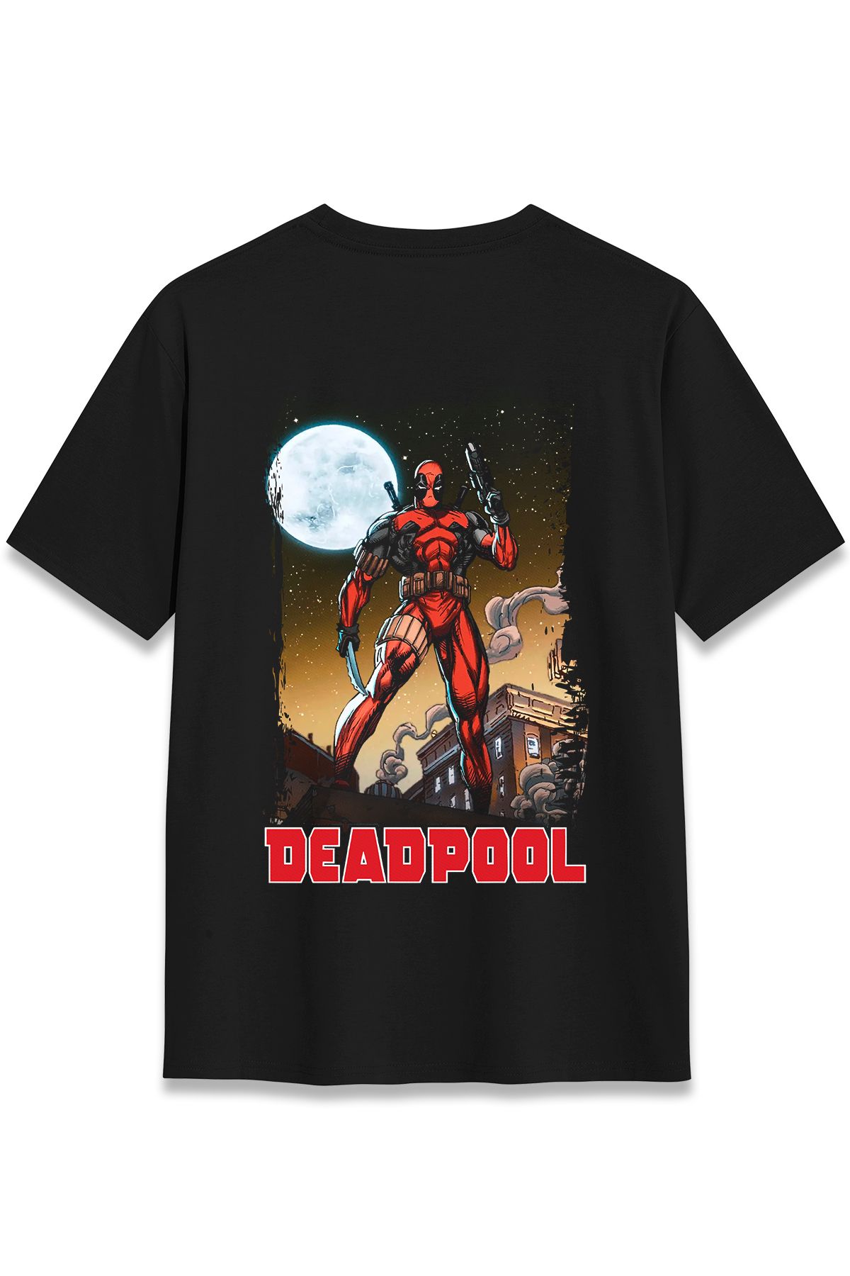 EZG Business DEADPOOL Moon Model Sırt Baskılı T-Shirt Unisex %100 Pamuk Cotton Rahat Regular Halftone Tişört