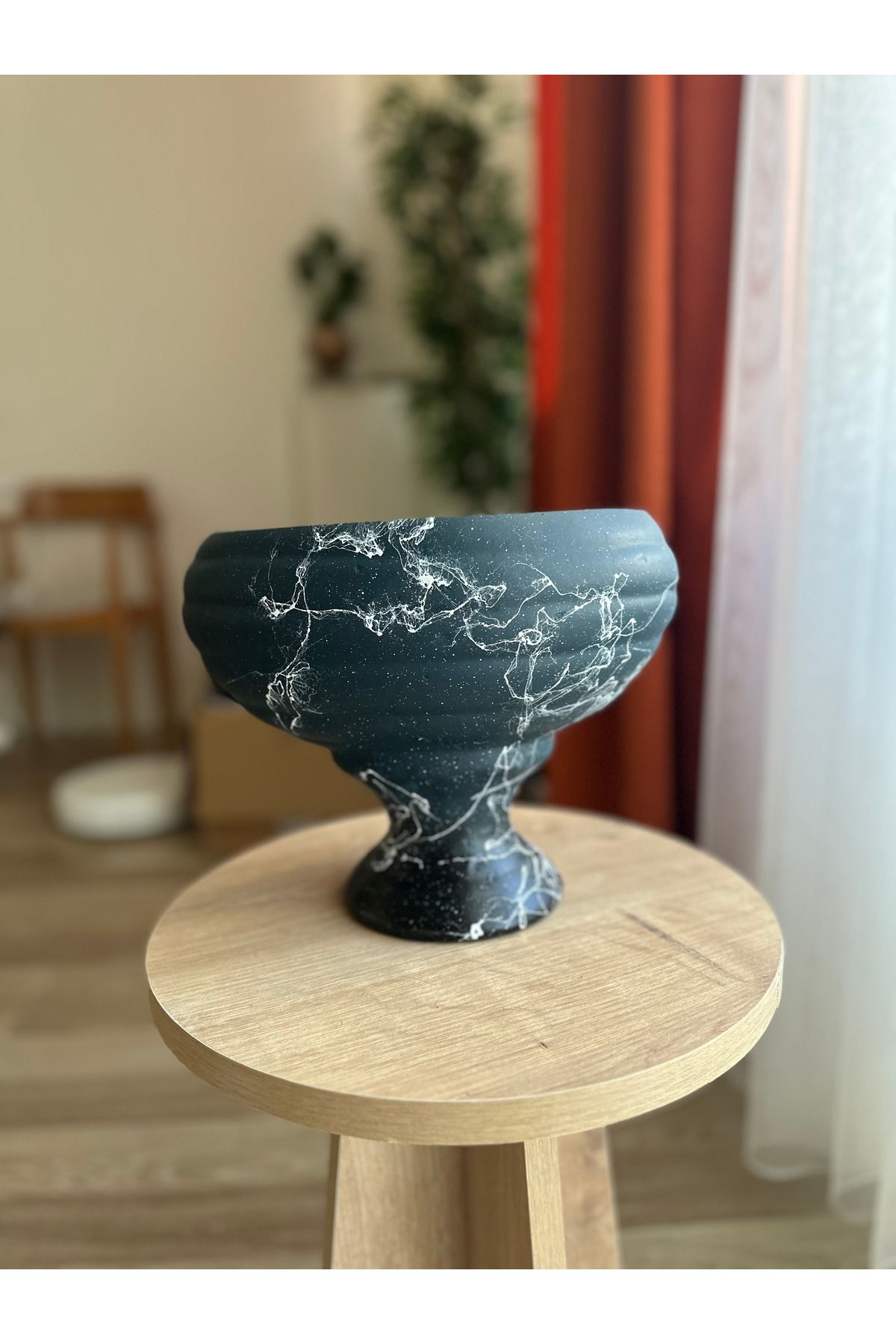 LAVİTTA mermer desenli bitki saksı vazo modern tasarım 22 cm yükseklik 24 cm çap (1 adet)