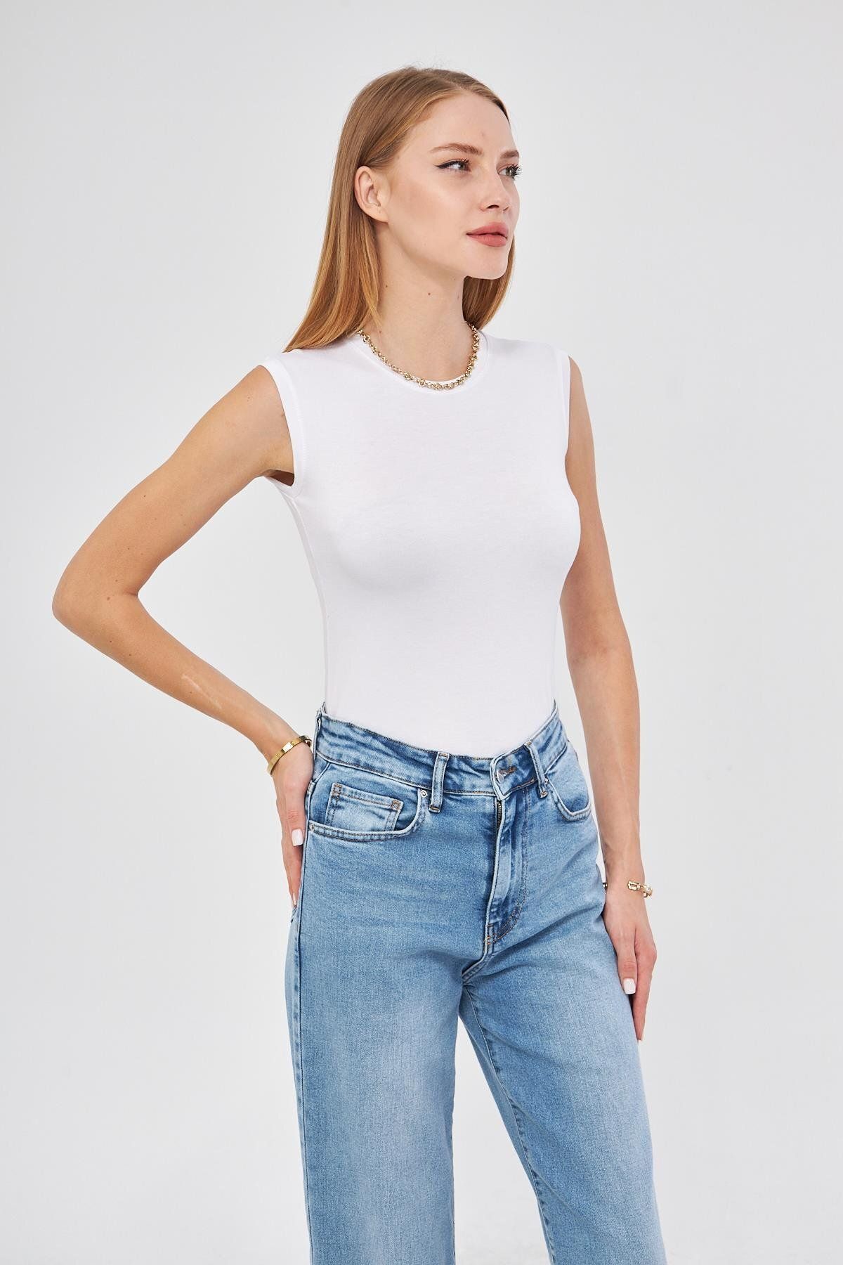 studio fashion 1988 Kadın Siyah Bisiklet Yaka Sıfır Kol Premium Kumaş Viskon Likralı Body