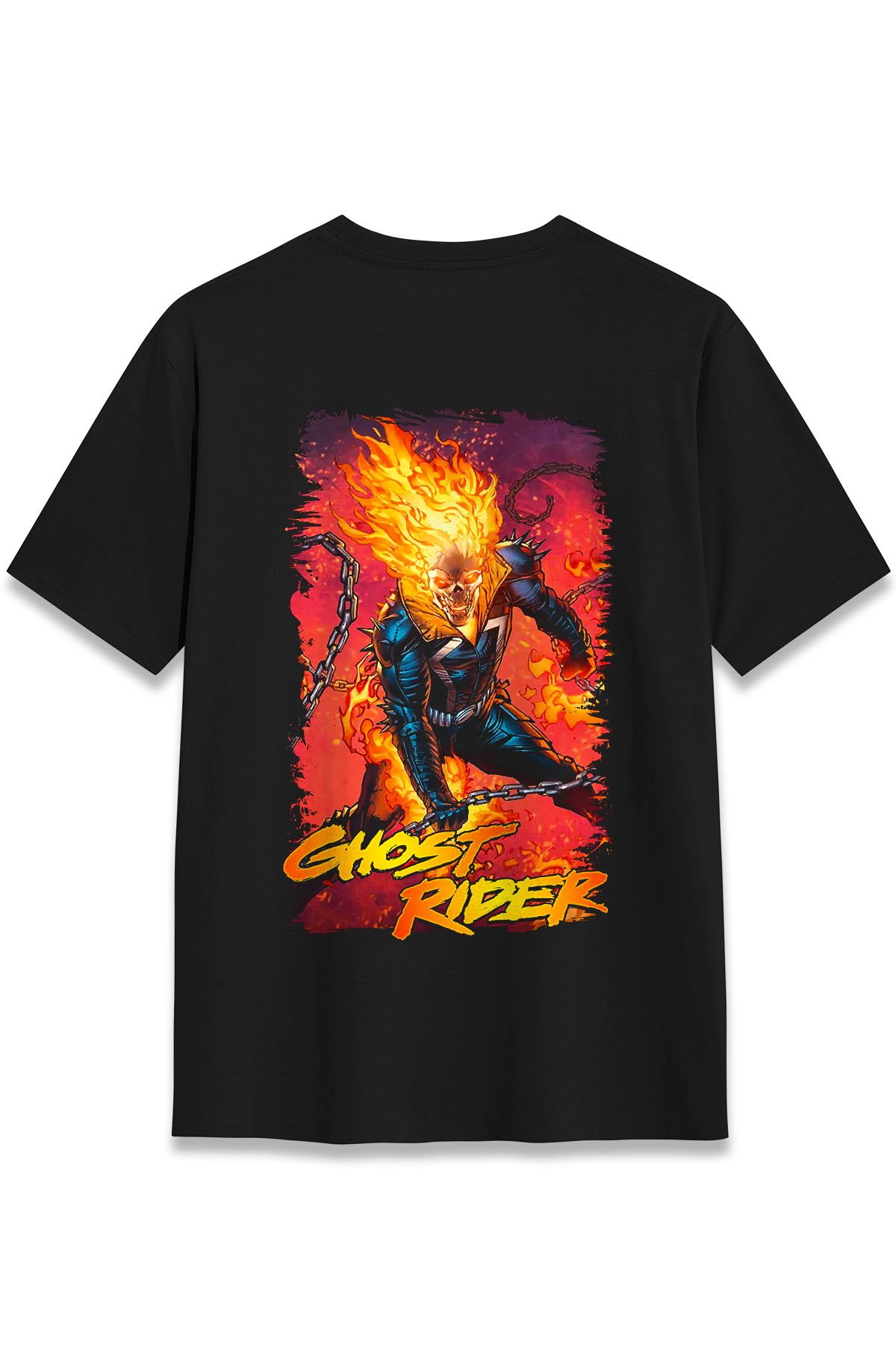 EZG Business Ghostrider Model Sırt Baskılı T-Shirt Unisex %100 Pamuk Cotton Rahat Regular Halftone Tişört