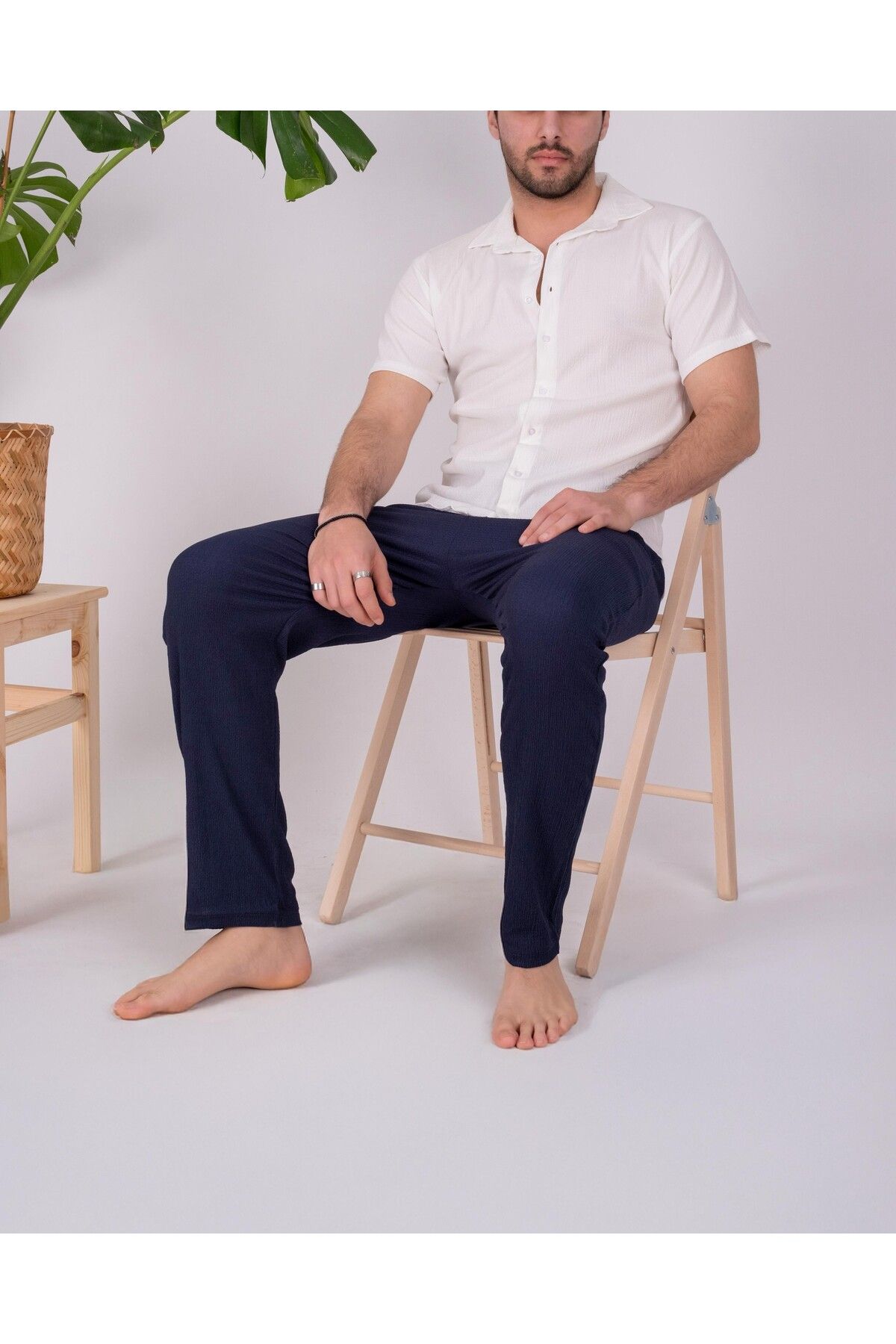 JAMPY Erkek Keten Gömlek Takım Özel Üretim Ferah Oversize Bürümcük Kumaş Alt Üst Gömlek Jogger Takım