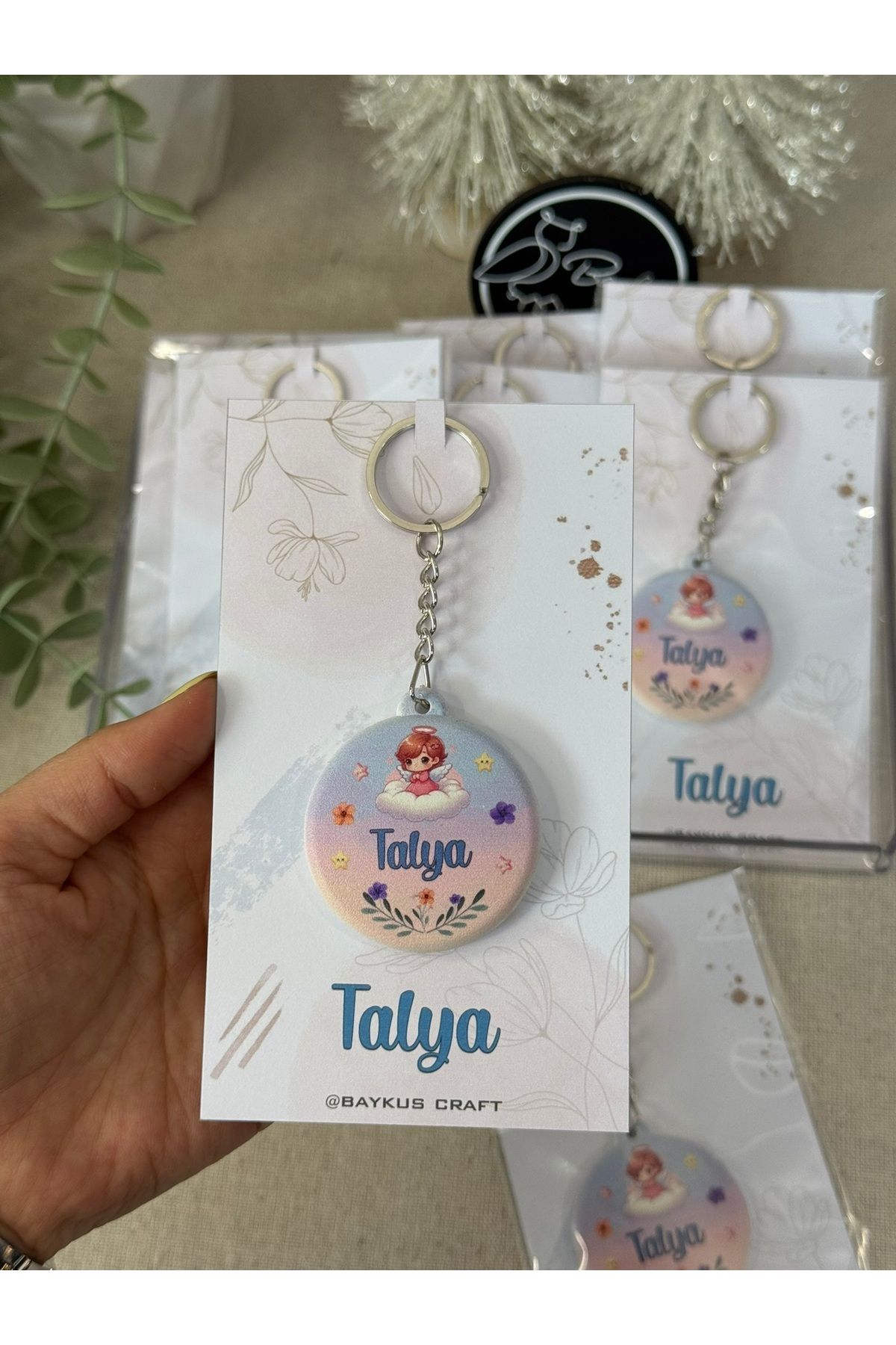 Baykuş Craft Mimarlık Figürlü Yeni Doğan Mevlüt Hediyelik Bebek Açacak Anahtarlık-Melek Kız -Toplam 20 Adet Kartlı