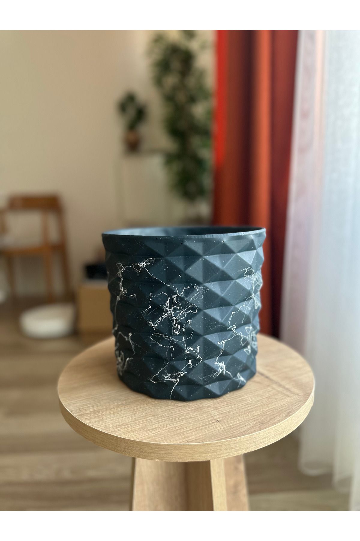 LAVİTTA mermer desenli bitki saksı vazo modern tasarım 19 cm yükseklik 20 cm çap (1 adet)