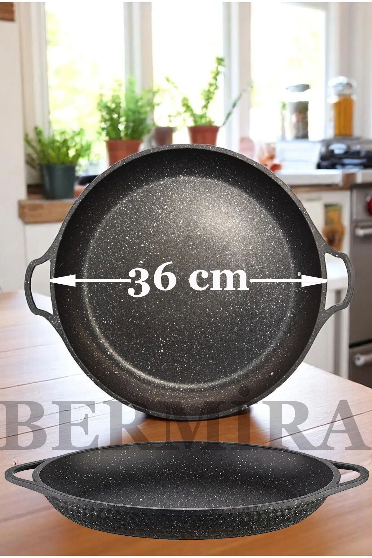 BERMİRA Home Collection DÖKÜM 36 Cm Saç Kavurma Saç Tavası Balık Tavası Gözleme Tavası Bazlama Tavası Pizza Tavası