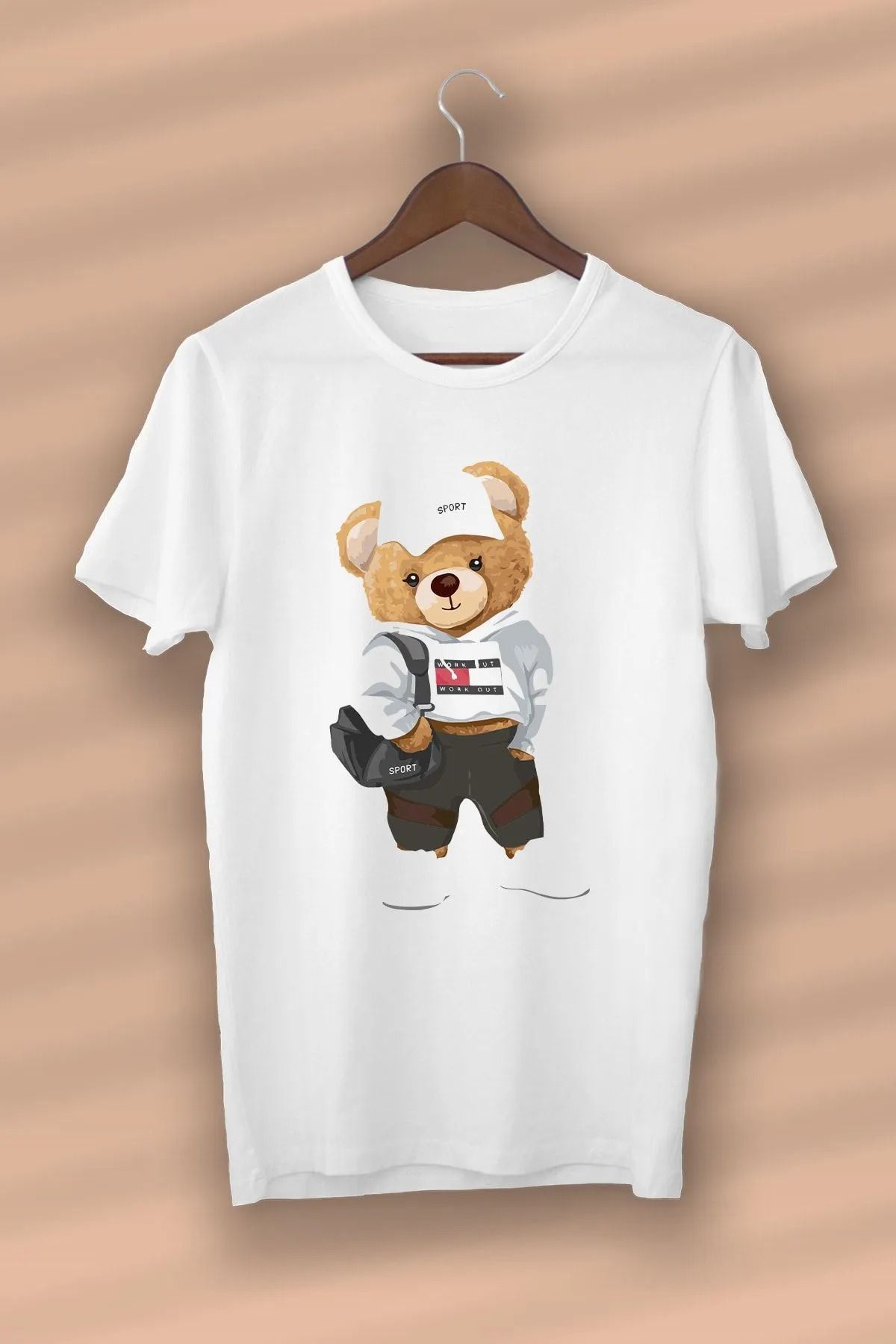 ROYAL FASHİON eddy Bear Sport Cool Baskılı Organik Pamuk Beyaz Unisex T-shirt