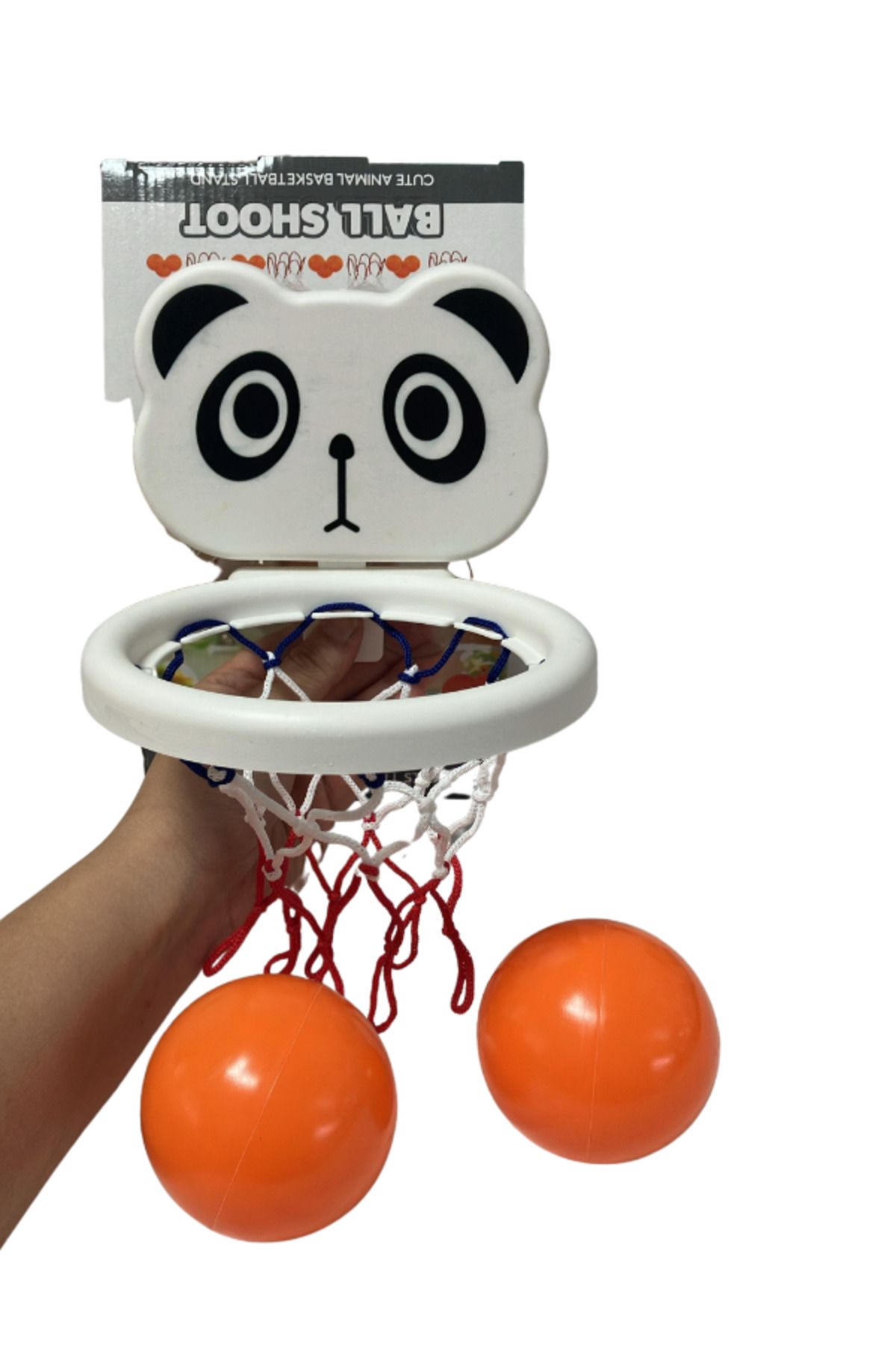 BalonKasaba Baket potası Bebek Banyo Oyuncakları Vantuzlu 2 top resimli fileli Bebek banyo oyuncağı 16x15cm