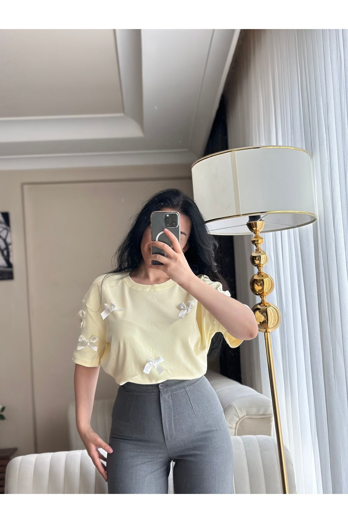 disponible Fiyon Detaylı %100 Pamuk Kadın Oversize Tişört