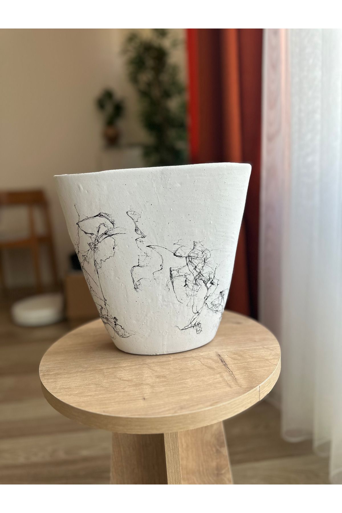 LAVİTTA mermer desenli bitki saksı vazo modern tasarım 25 cm yükseklik 25 cm çap (1 adet)