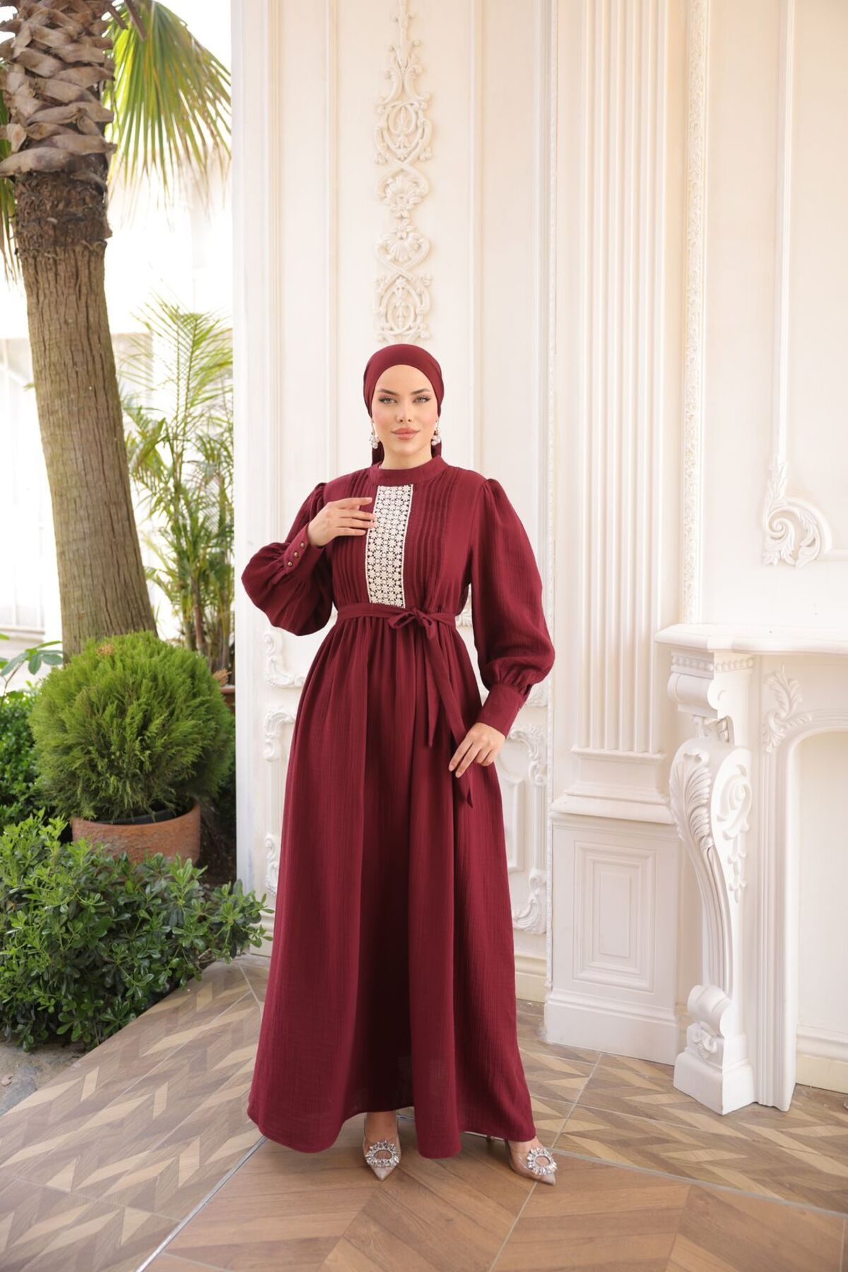 Nissra Ankanoor Dantel ve Nervürlü Müslin Elbise Anka255087