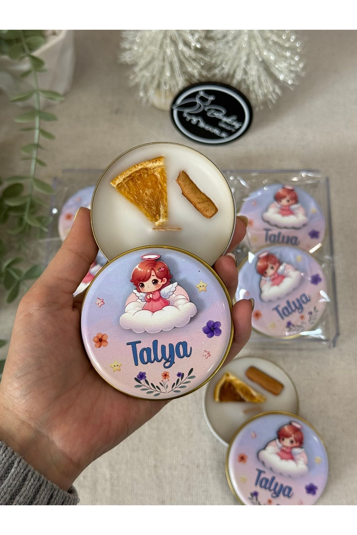 Baykuş Craft Mimarlık Kabartmalı 3 Boyutlu İsimli Yeni doğan Bebek Mevlid Hediyelik Mum-Melek Kız-Toplam 10 Adet