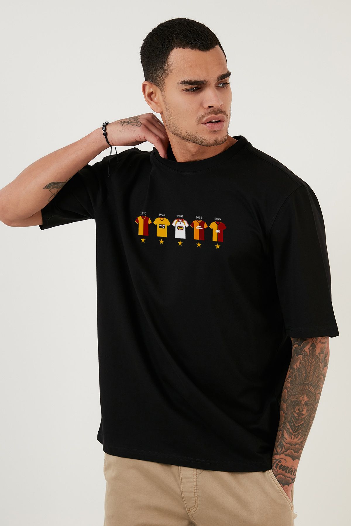 OFFSIDESIGN Unisex Tişört Sarı Kırmızı Taraftar 25. Şampiyonluk Özel Şampiyonluk Forma Baskılı Oversize Tişört