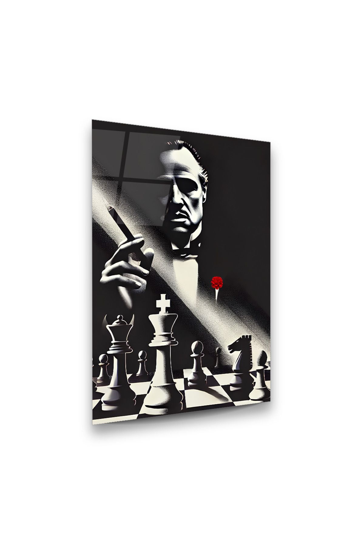 DuruGlassArt The Godfather Vito Corleone - Satranç Temalı Dikey Cam Tablo