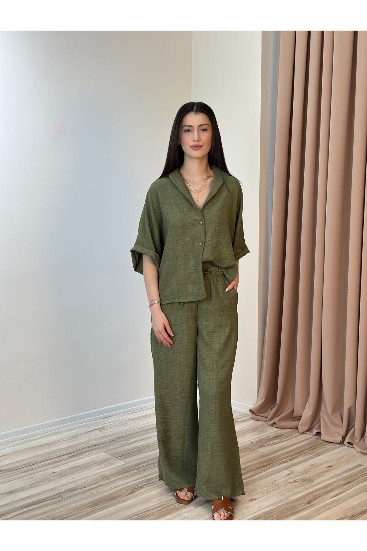 BY SE'MAS WEAR DAİLY KETEN PANTOLON OVERSİZE GÖMLEK İKİLİ TAKIM