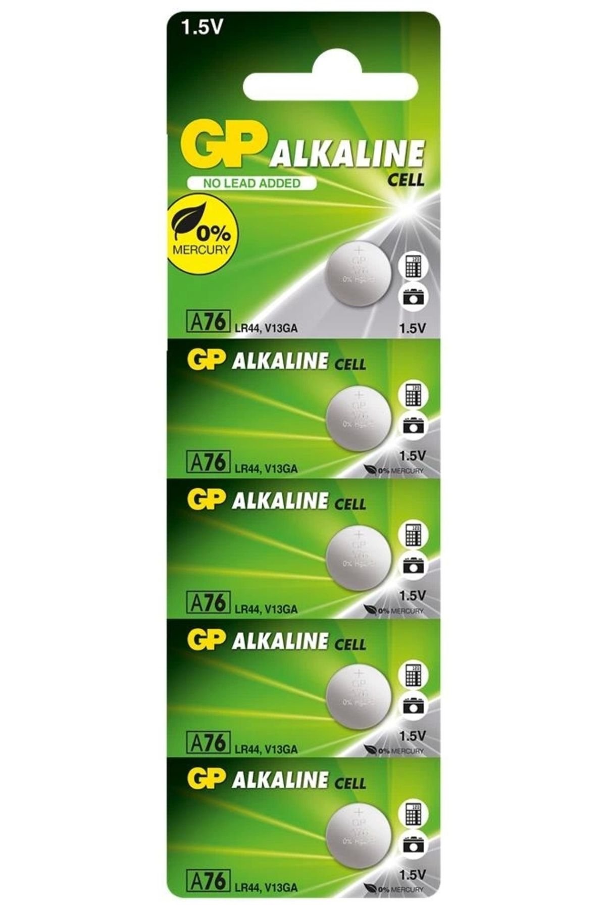 GP GPA76-C5 LR44 AG13 Alkalin Düğme Pil 5'li Paket
