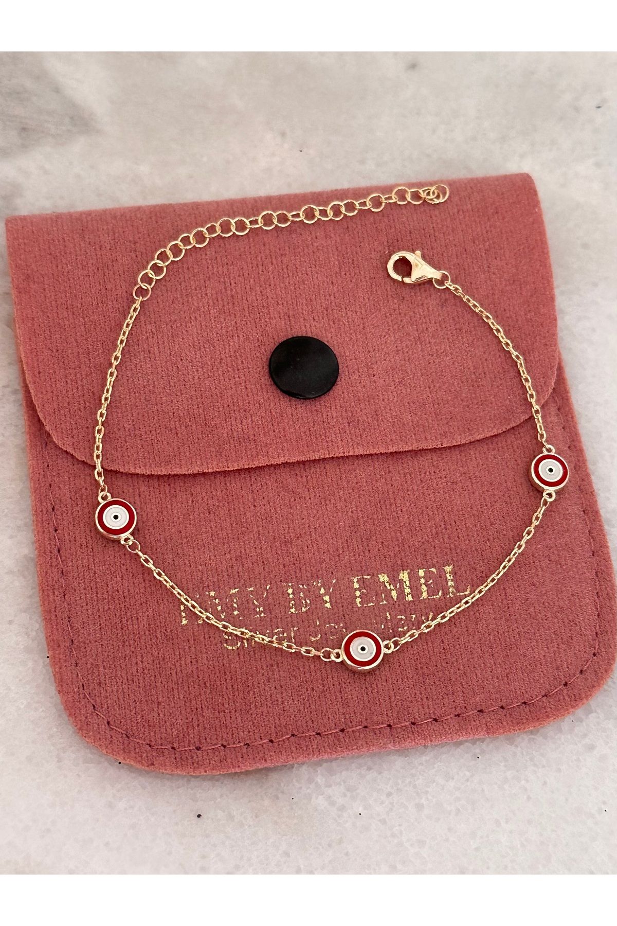 emy by emel luxury silver jewelry Altın Kaplama Çift Taraflı Renkli Mineli Nazar Boncuklu Bileklik 925 Ayar Gümüş