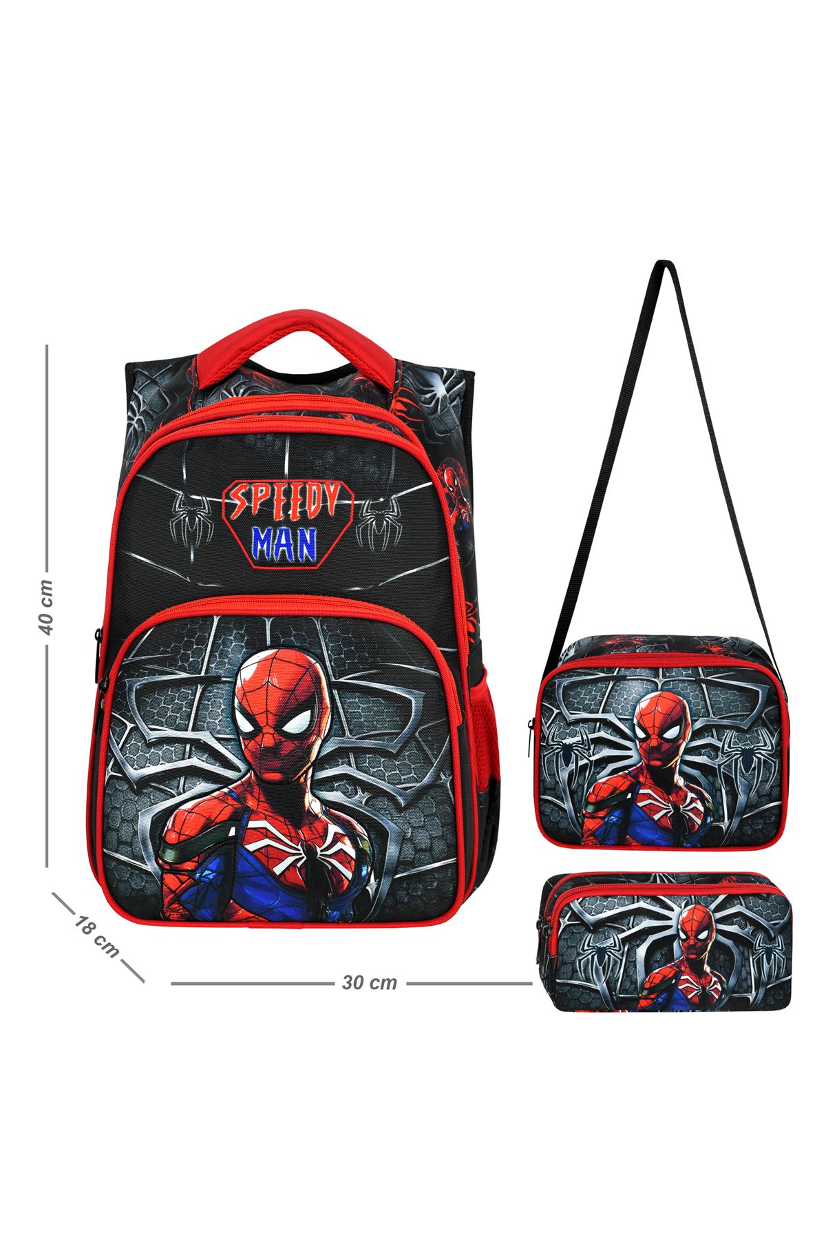 Niss Store Spider Örümcek Ortopedik Erkek İlkokul Çantası ve Beslenme Çantası ve Kalemlik