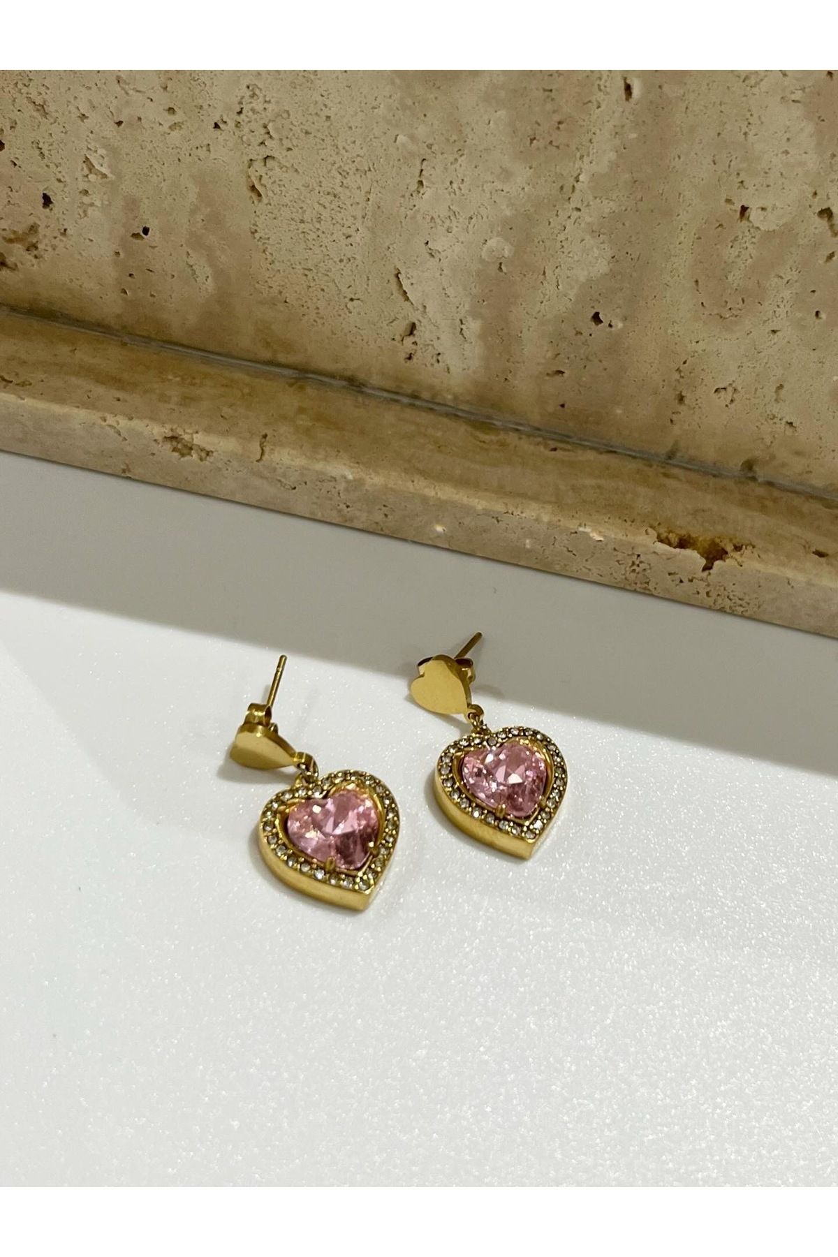 Elysia Accessory Pembe Kalpli Gold Çelik Küpe