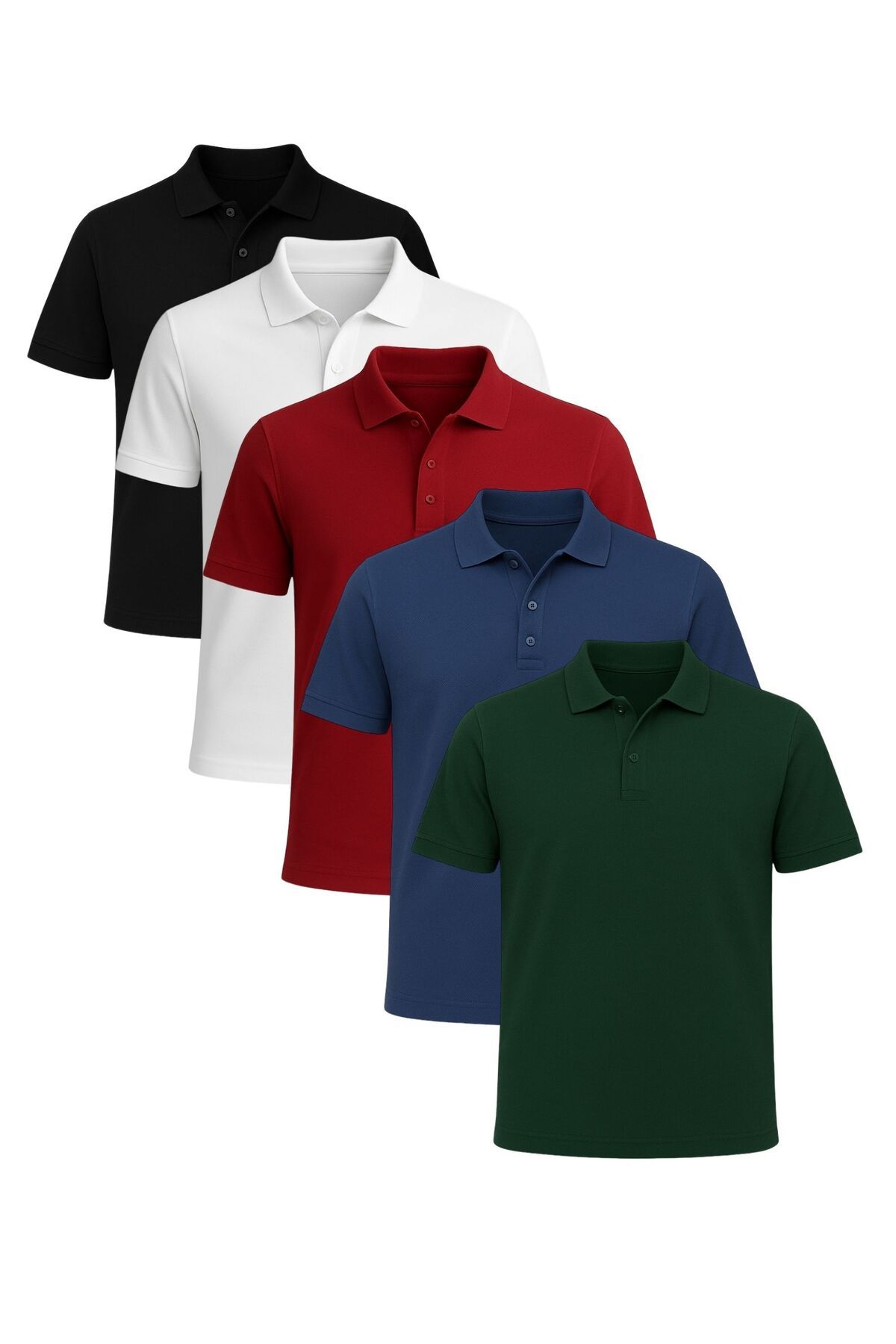 QKK Erkek %100 Pamuklu Lakost Kumaş 5'li Paket Regular Fit Polo Yaka T-shirt