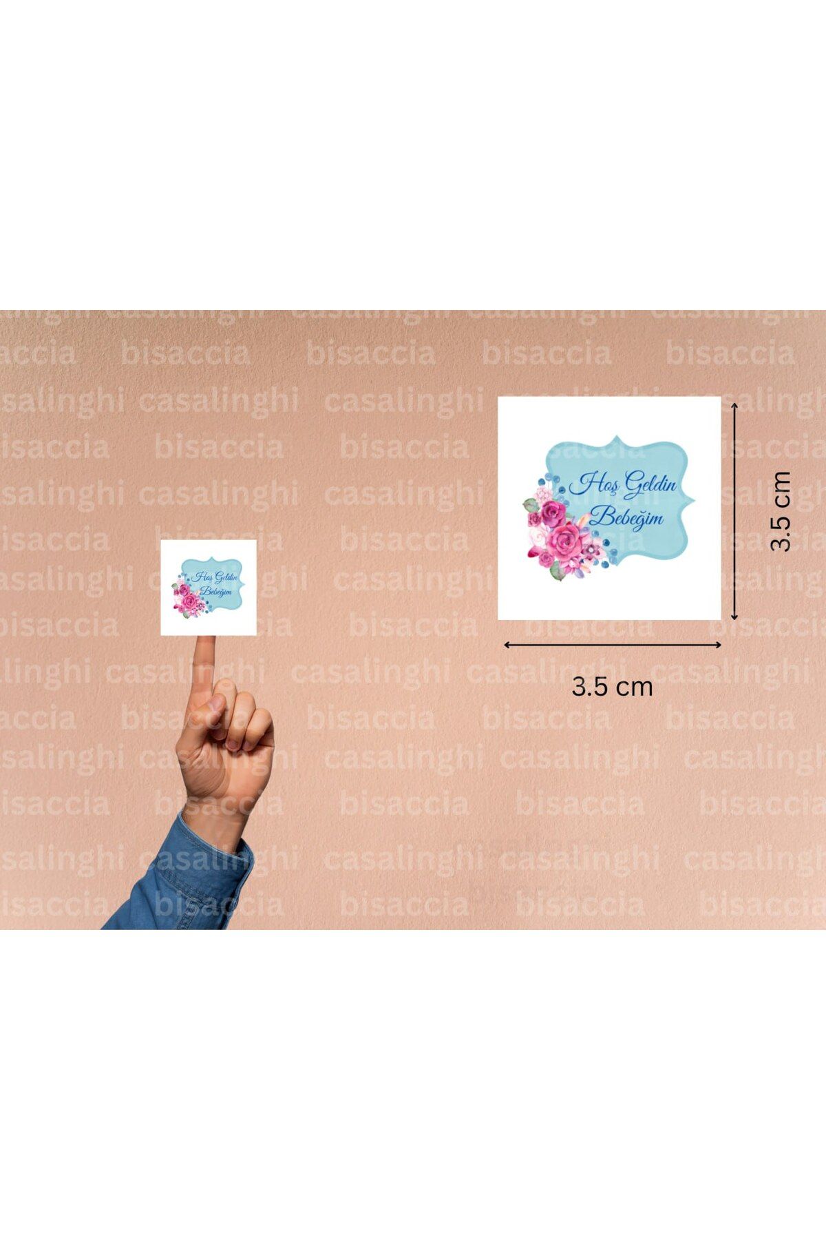 CASALINGHI Hoş Geldin Bebeğim Etiketi Mavi Pembe Çiçekli Mat Çıkartma Cute Sticker 3.5 Cm (45 Adet)
