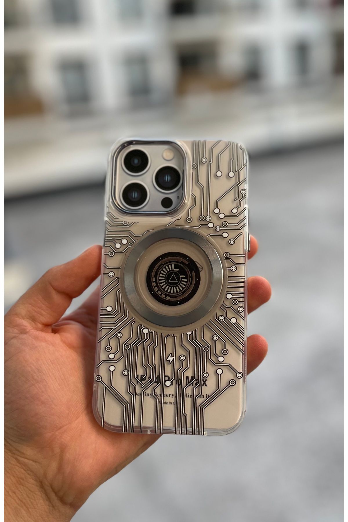 Soffany İPhone 14 Pro Max Uyumlu Kılıf Kablosuz Şarj Destekli Sert Darbe Emici Şeffaf Desenli