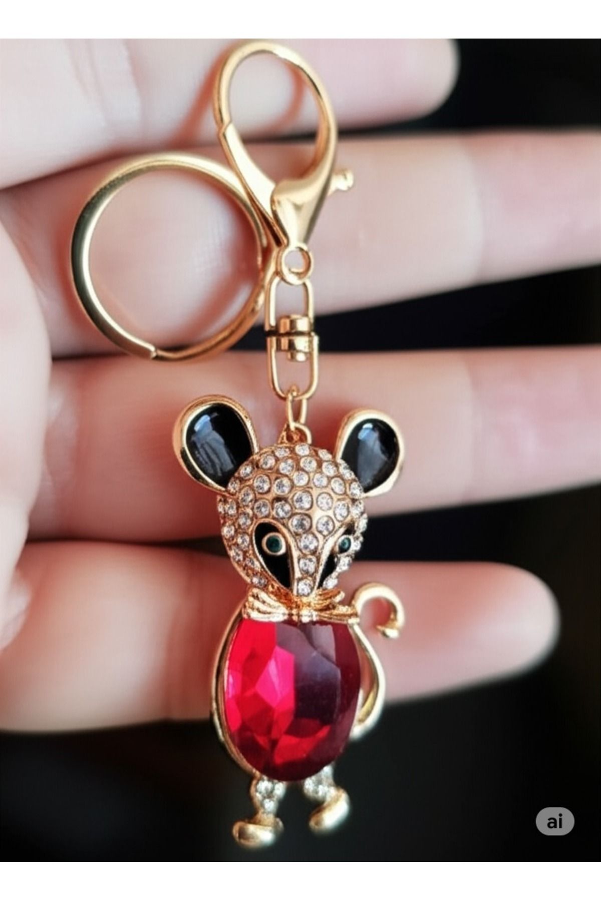 Mimi Aksesuar Lüks Büyük Boy Kristal Zirkon Taş Detaylı (Fare) Figürlü Anahtarlık & Çanta Aksesuarı Süs