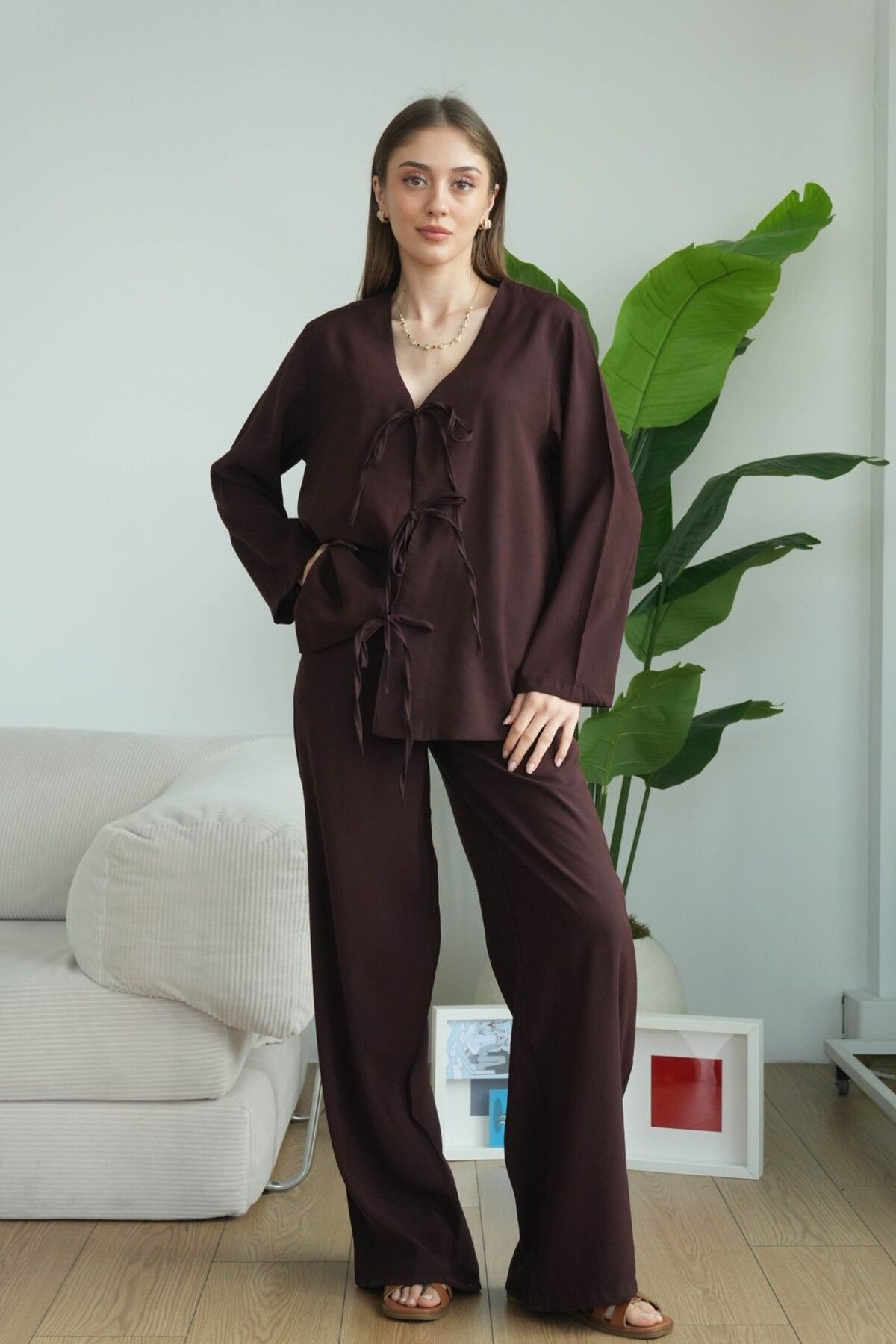 Ceu Lady Önü Bağcıklı Kimonolu Takım