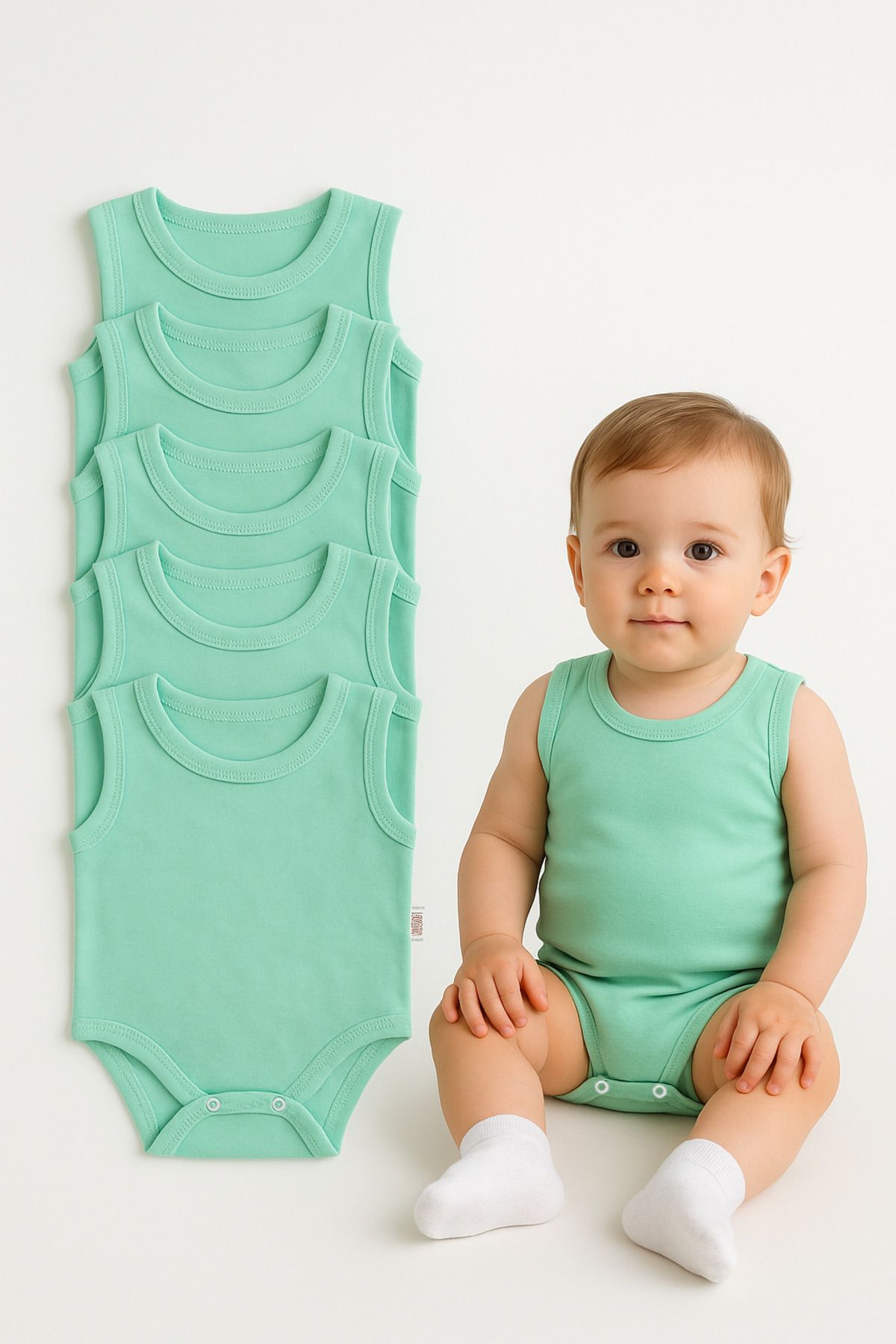 Trend Bebe Butik 5’li Yazlık Bebek Zıbın Seti | Askılı Çıtçıtlı Body | Nefes Alabilir %100 Pamuklu Kumaş Tulum Body