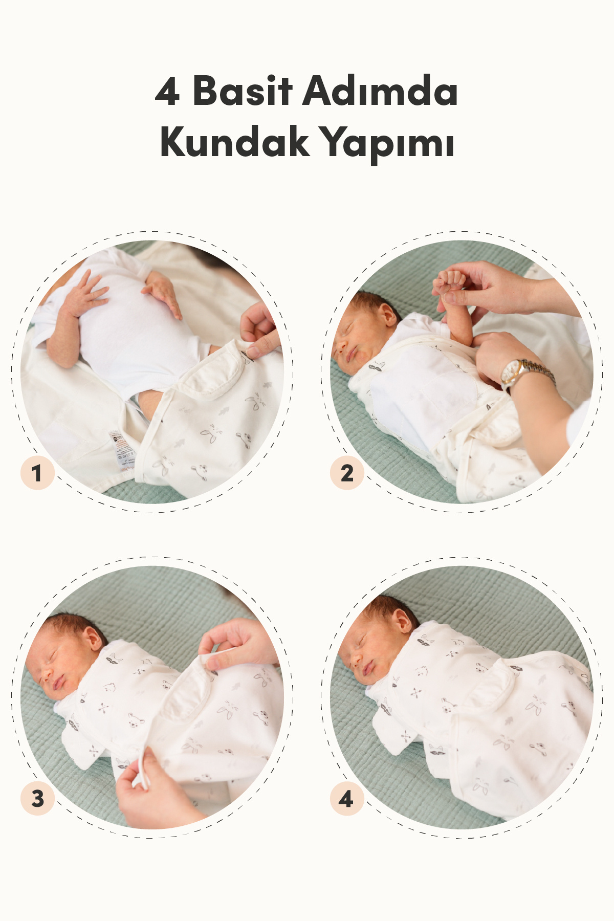 Minuche %100 Pamuk 3'lü Bebek Kundak ve Uyku Tulumu - Ergonomik Yenidoğan ve Bebek Kundak fotoğrafı 3 (önizleme)