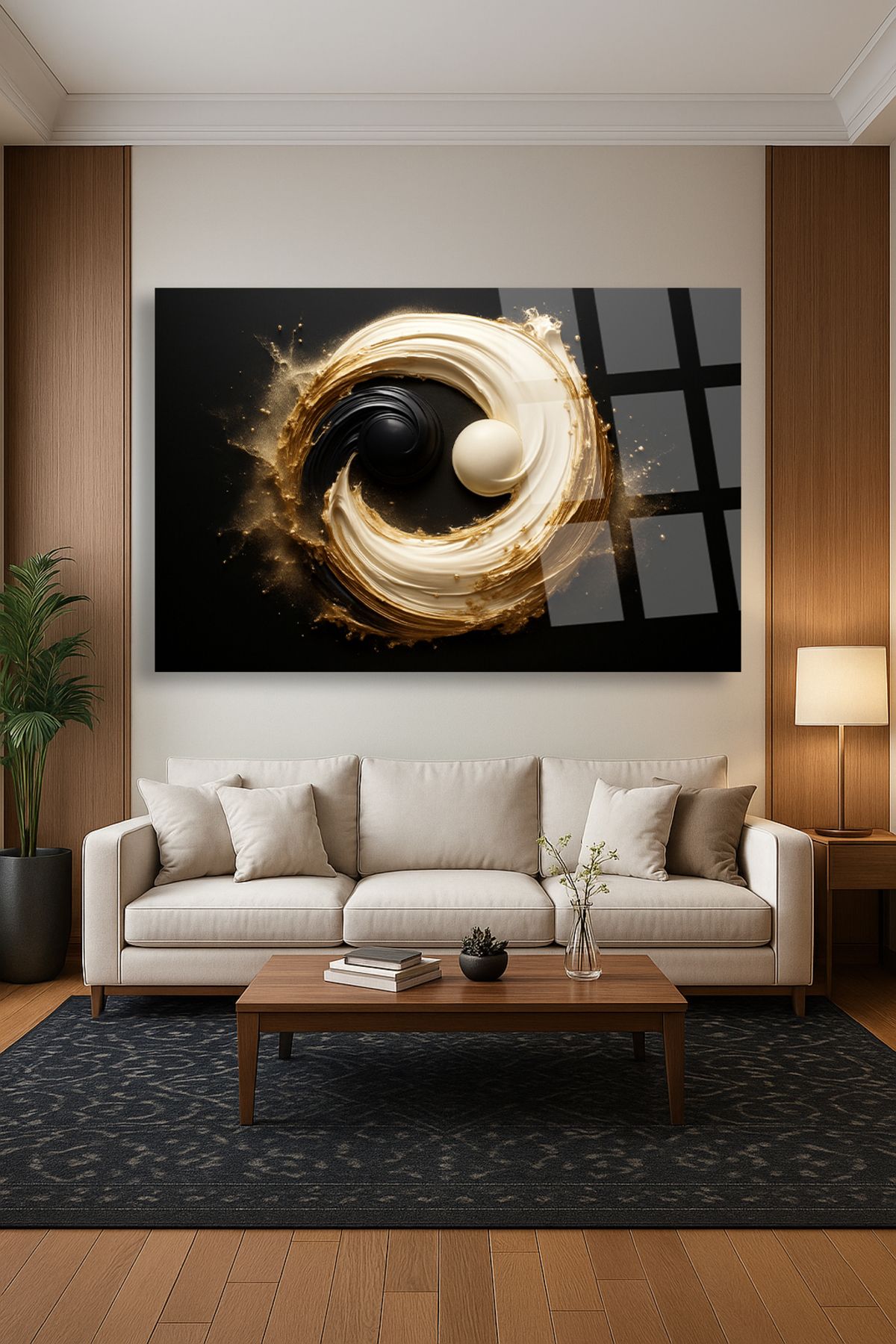 TAULART Yin-Yang YATAY HARİKA TASARIM ULRTA CANLI RENKLER KIRILMAZ LÜKS MODERN CAM TABLO EV HEDİYESİ