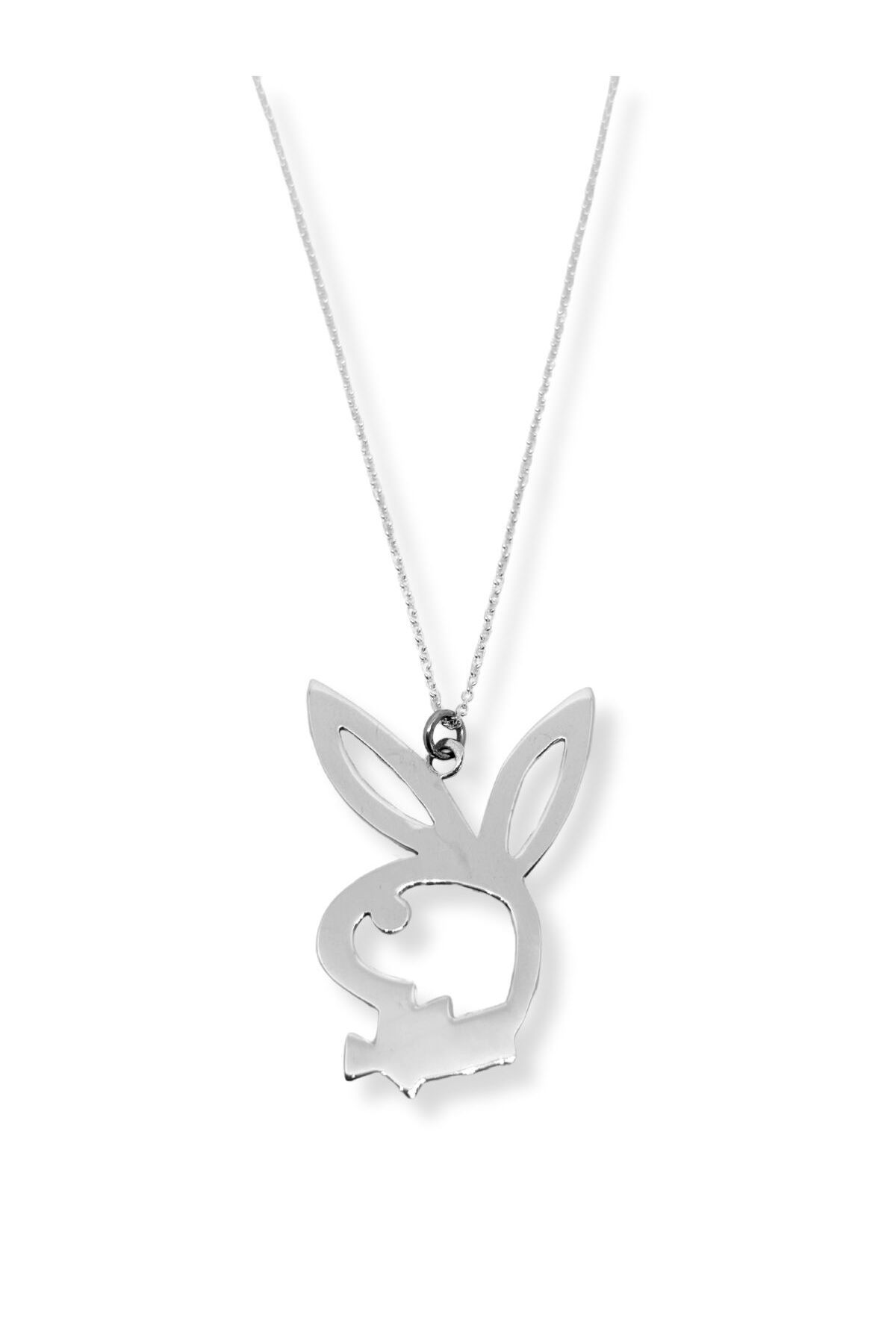 oya silver Büyük Playboy Gümüş Kolye 3x4 CM