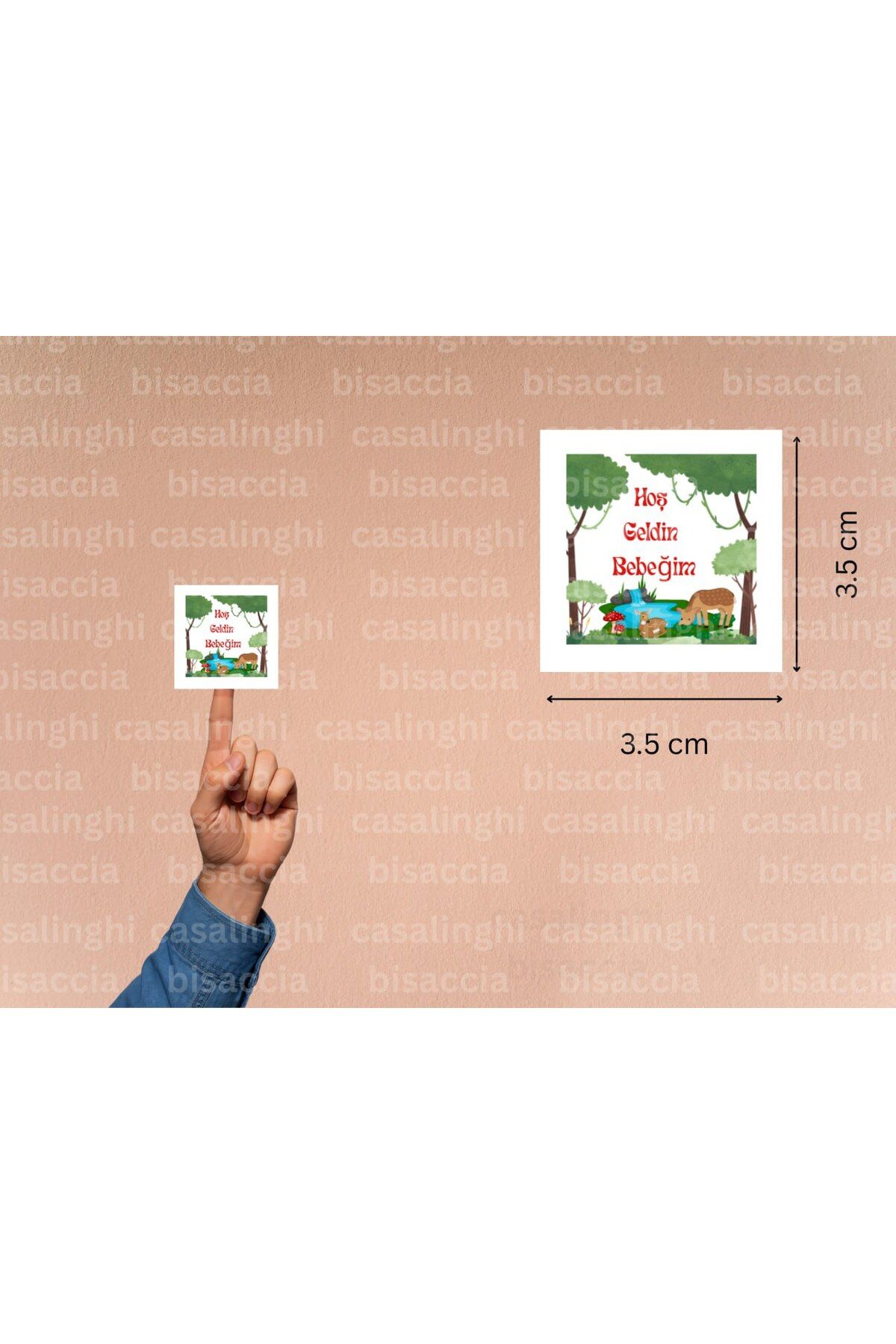 CASALINGHI Hoş Geldin Bebeğim Etiketi Yeşil Ağaç Hayvanlı Mat Çıkartma Cute Sticker Kutlama 3.5 Cm (45 Adet)