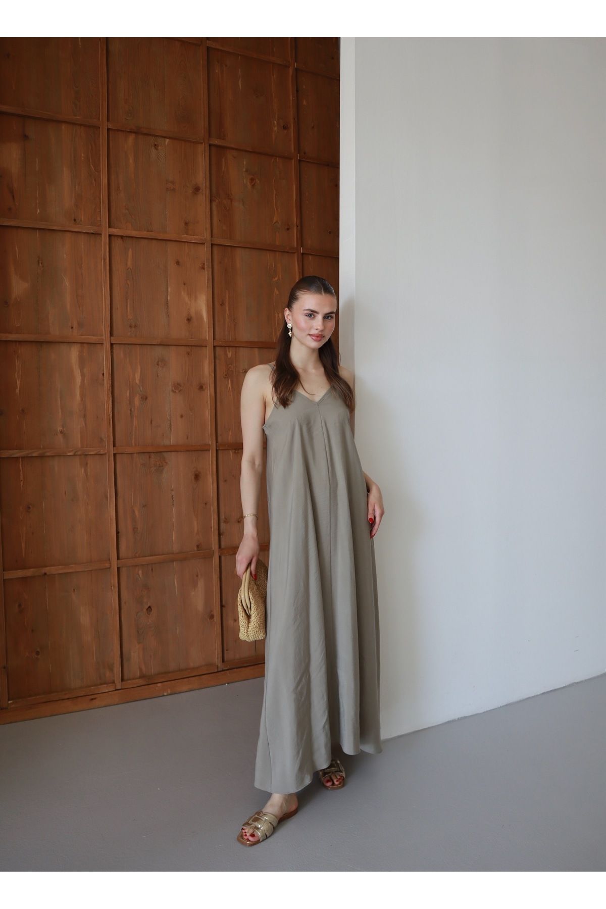 Ekim Store Ham Keten Rahat Kesim Oversize Elbise