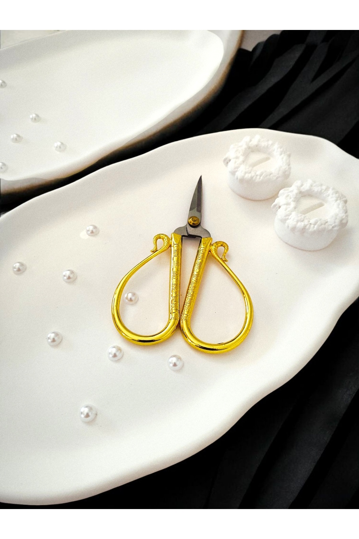 Minima Art Studio-Decorative Pearl Detailed Promise Engagement Ring Tray Groom Coffee Tray 2