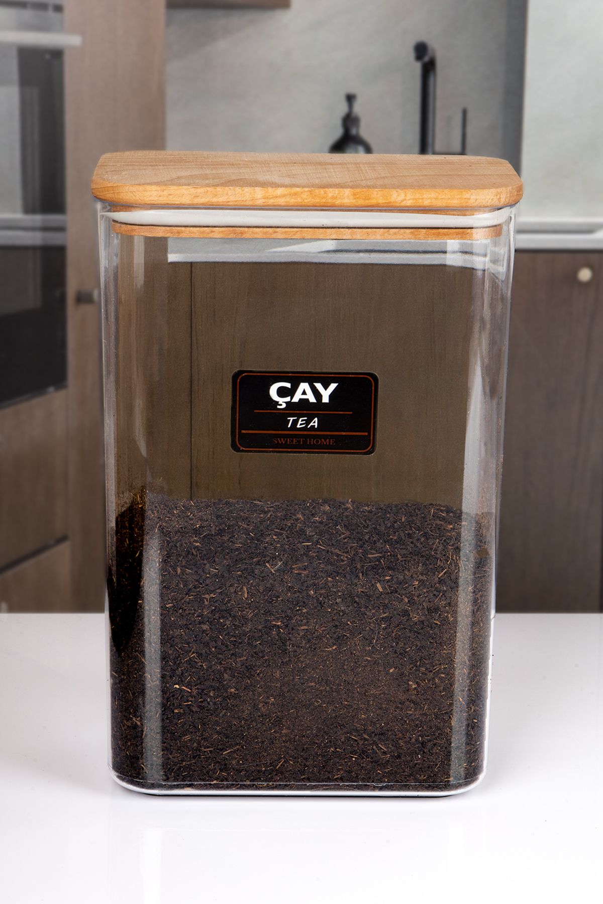 naturelove Ahşap Vakumlu Kapaklı Akrilik Çay Saklama Kavanozu Saklama Kabı ve Kutusu 3 Litre ETİKET HEDİYELİ