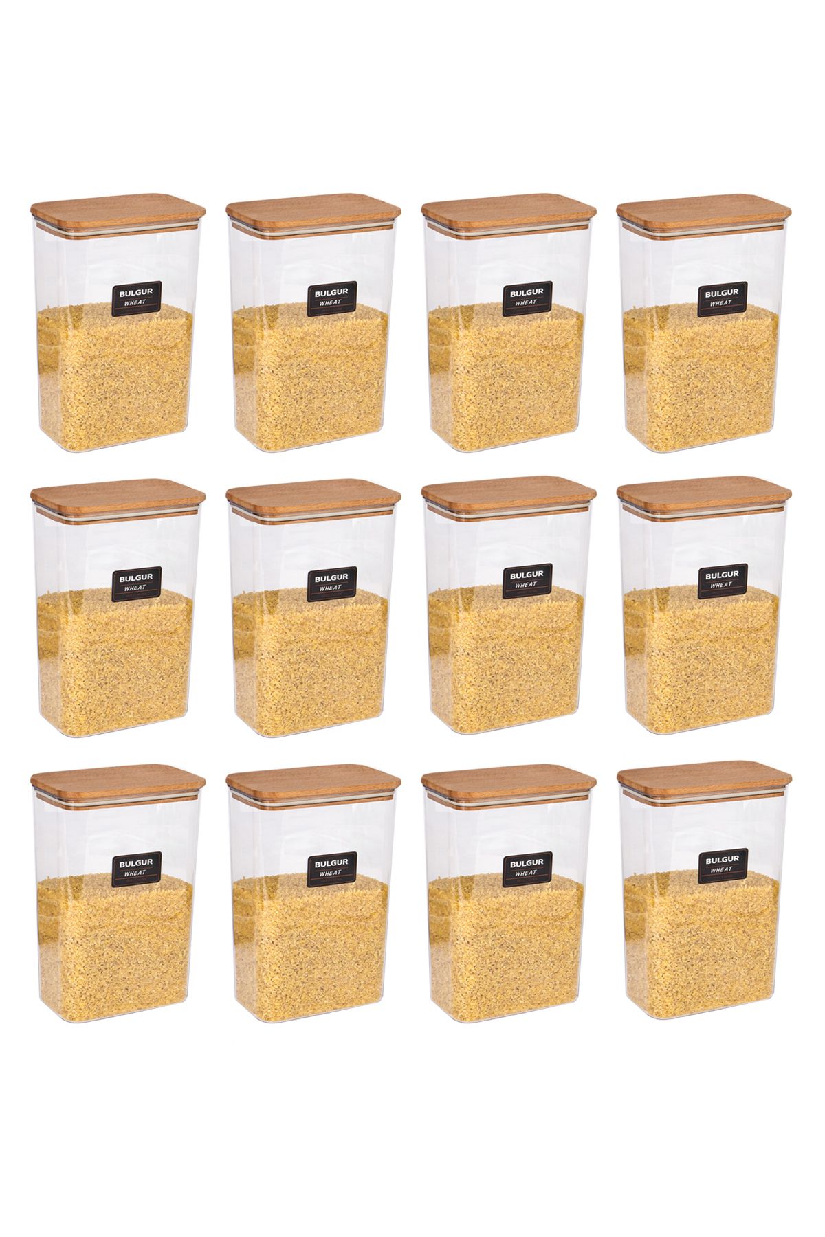 naturelove 12 Lİ Ahşap Vakumlu Kapaklı Akrilik Erzak Saklama Kavanozu Saklama Kabı ve Kutusu 3 Litre ETİKETLİ