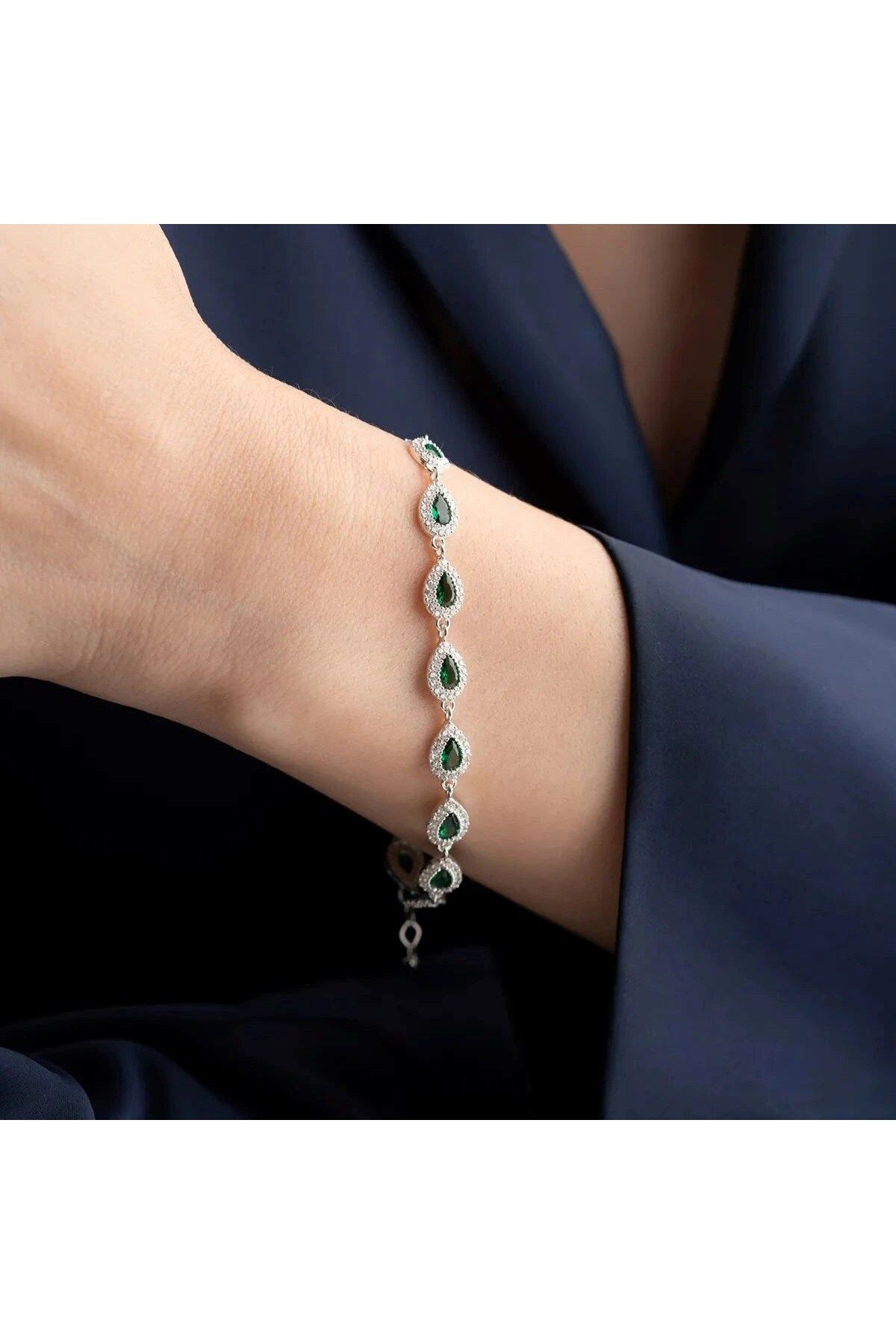 beonejewelry DAMLA TAŞLI ZÜMRÜT BİLEKLİK | 925 GÜMÜŞ