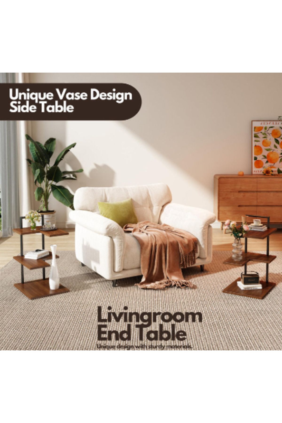 Brands For Less-Unique Side Table, Narrow End Tables Living Room Furniture, Square Nightstand Bedside Table 3