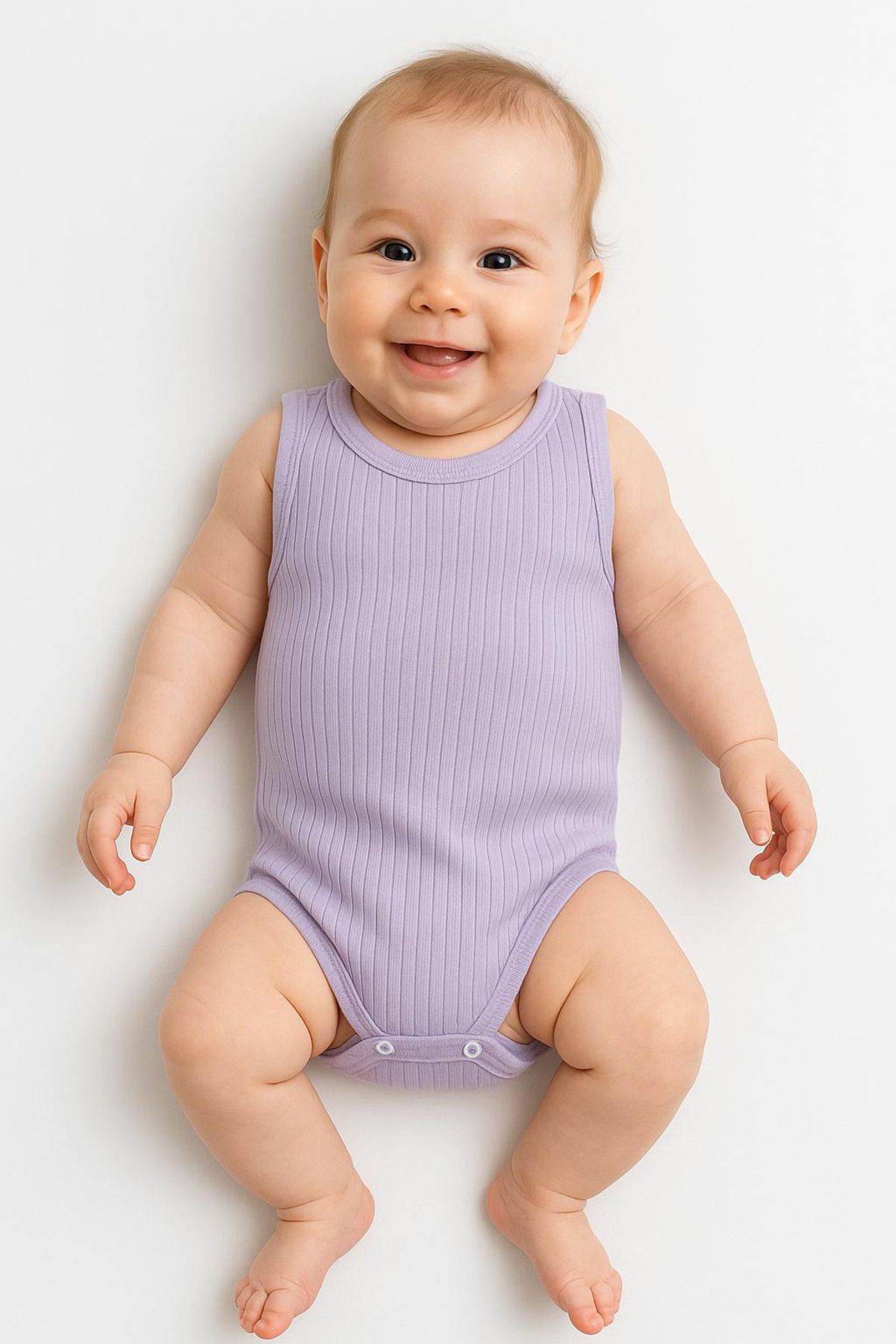 Trend Bebe Butik Ribana Çıtçıtlı Pamuklu Bebek Zıbın Kolsuz Yazlık Body Unisex Bebek Badi Ribana Dikey Çizgili Tulum
