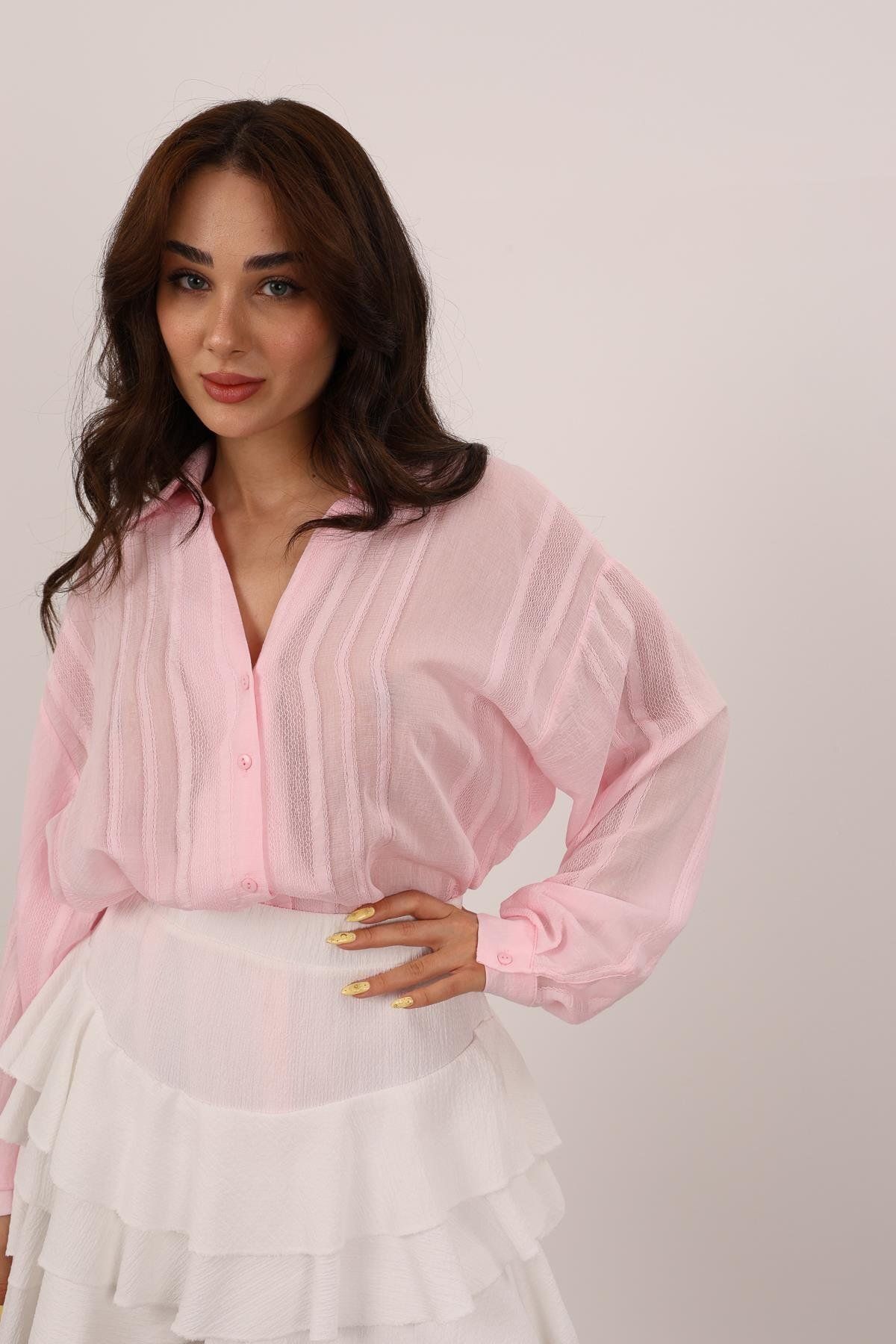 FACETTE Kadın Pembe Transparan Nakışlı Gömlek