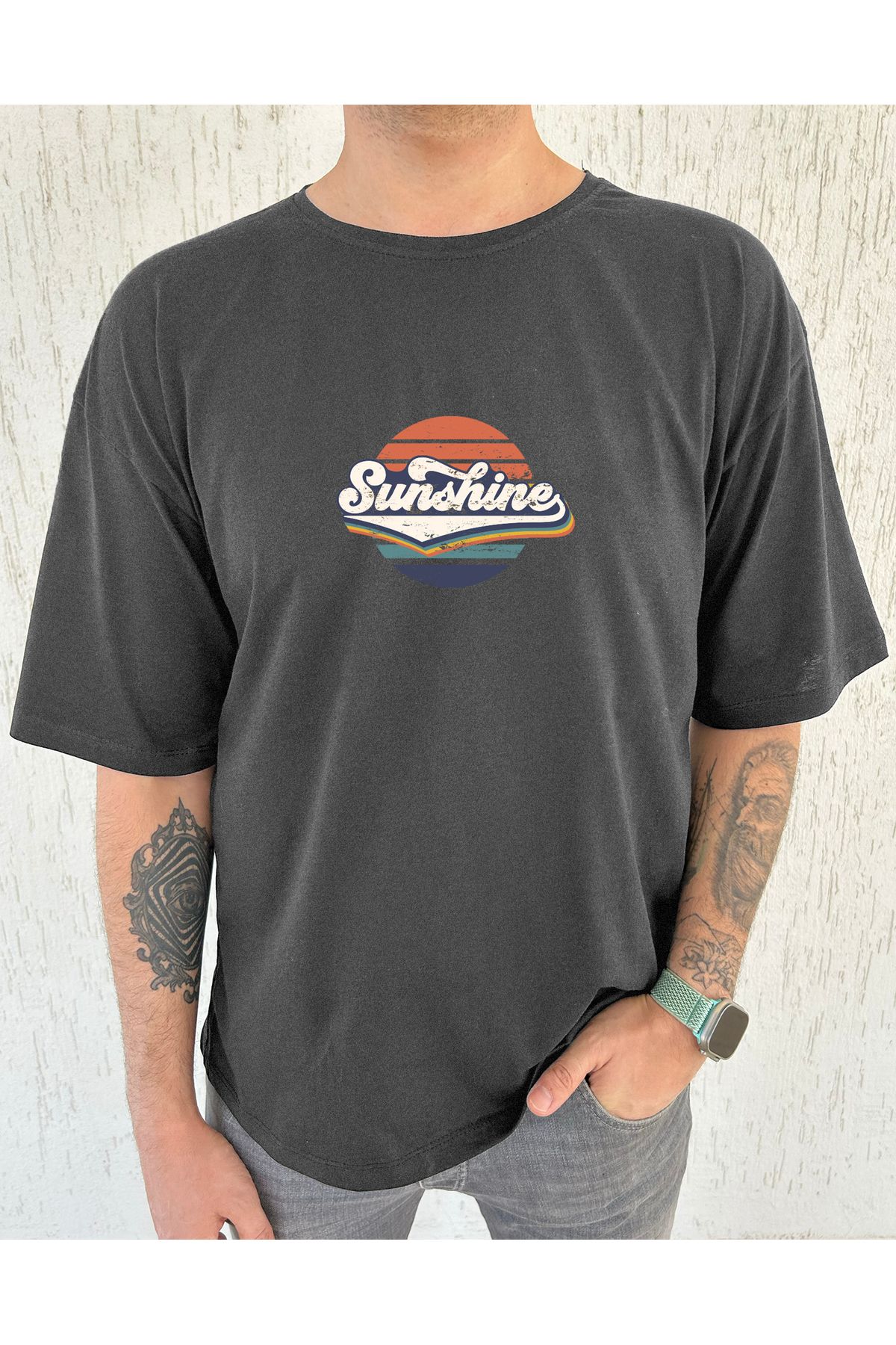 ClubSpaceAstro Sunshine Baskılı %100 Pamuk Oversize Erkek Tişört – Enerjik Stil, Salaş Rahatlık